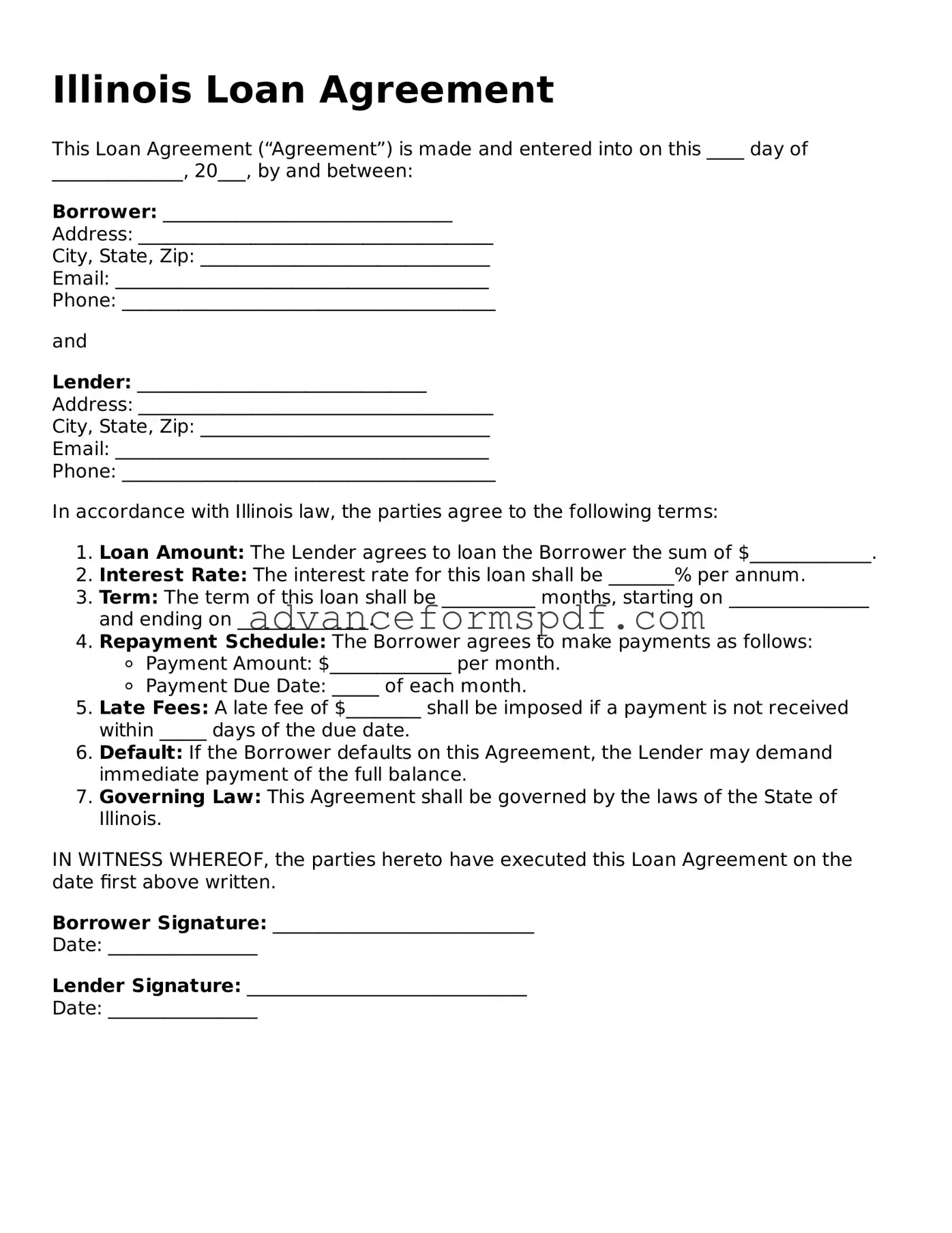 Valid Loan Agreement Form for the State of Illinois
