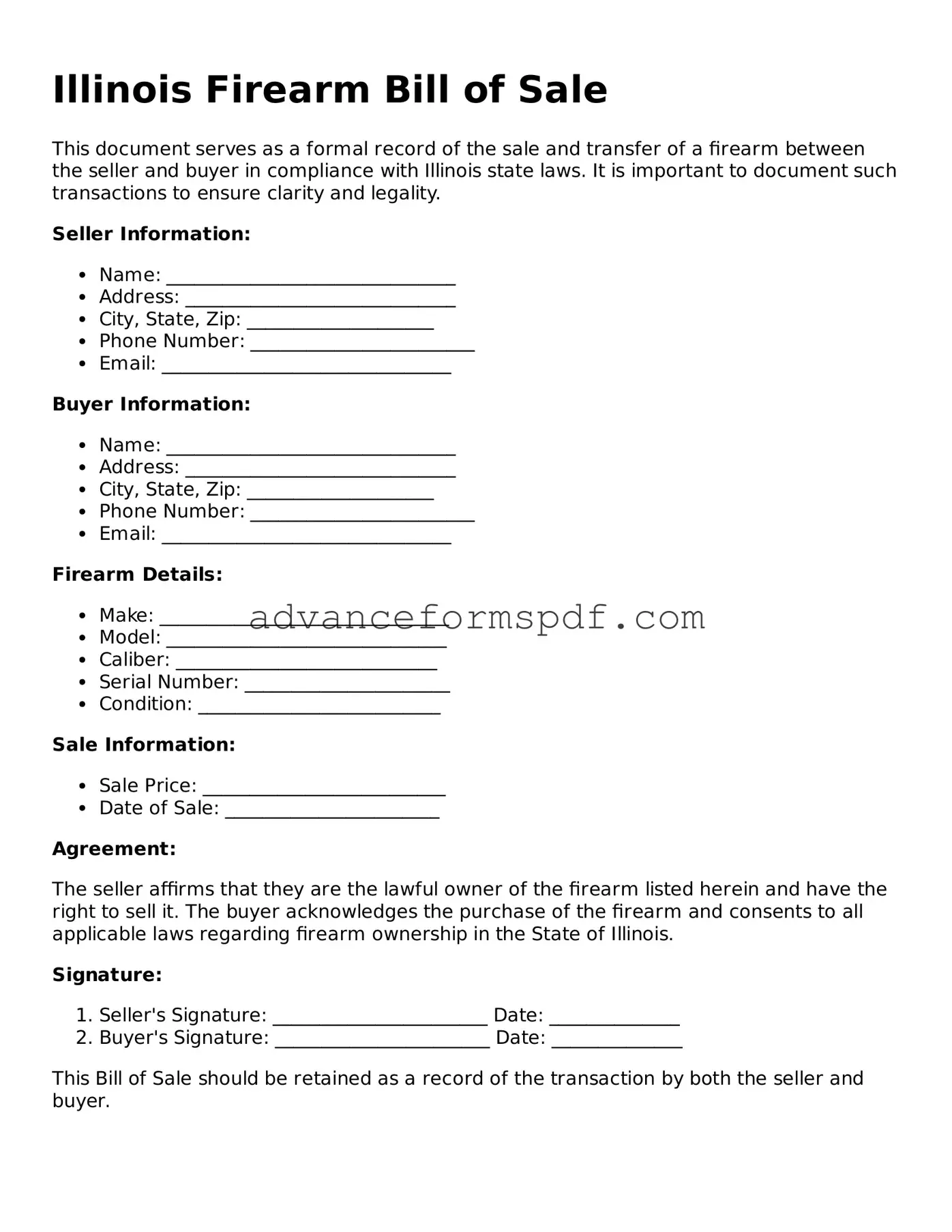 Valid Firearm Bill of Sale Form for the State of Illinois