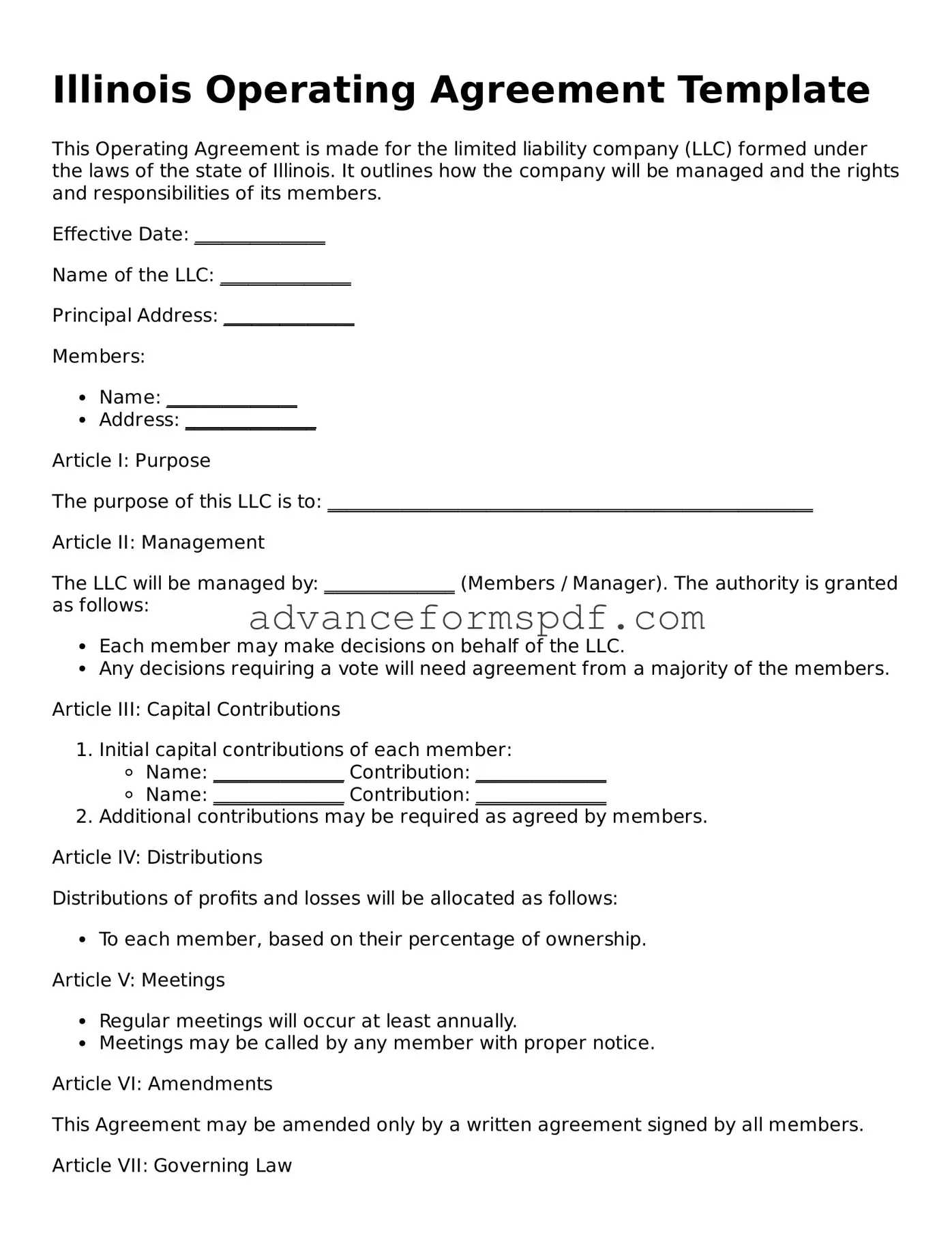 Valid Operating Agreement Form for the State of Illinois