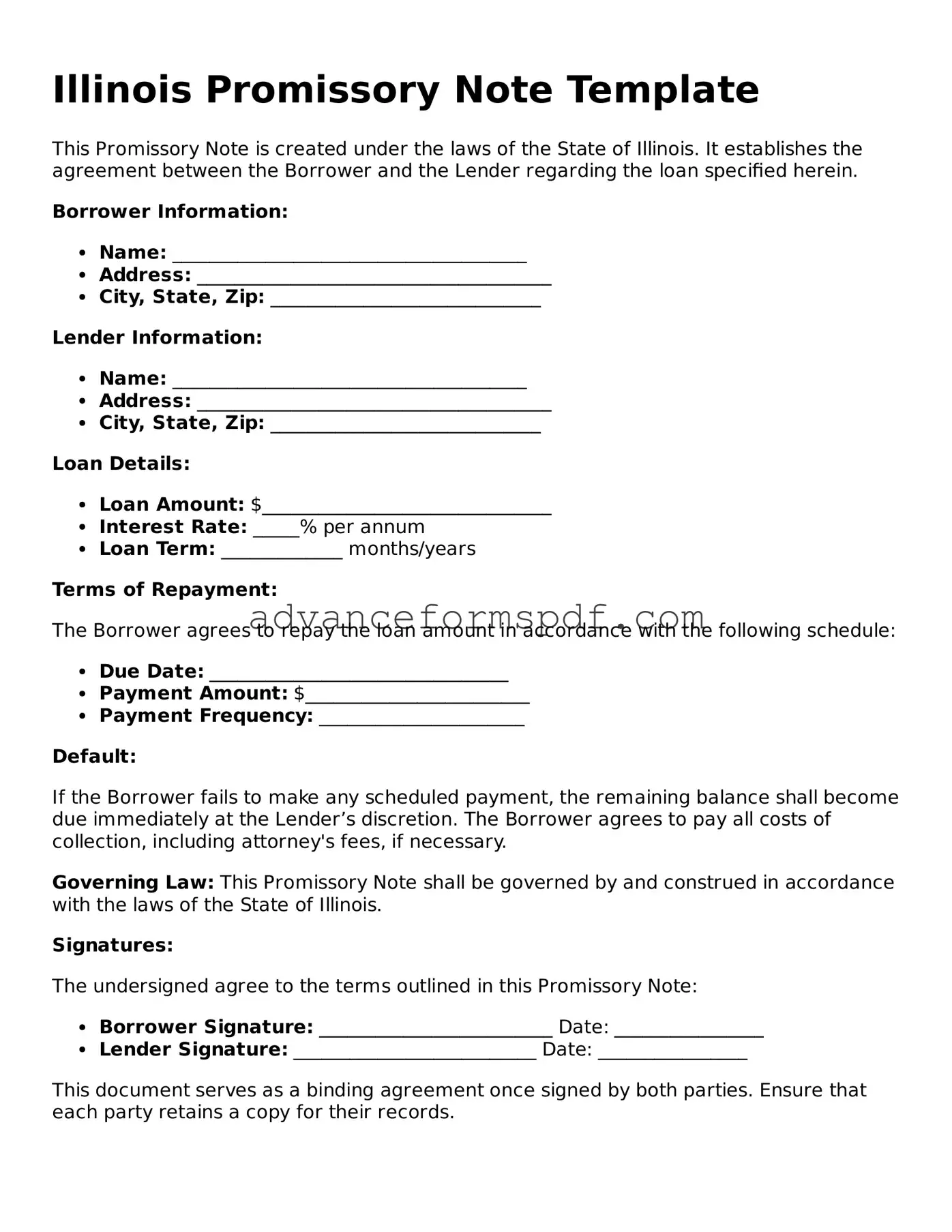 Valid Promissory Note Form for the State of Illinois