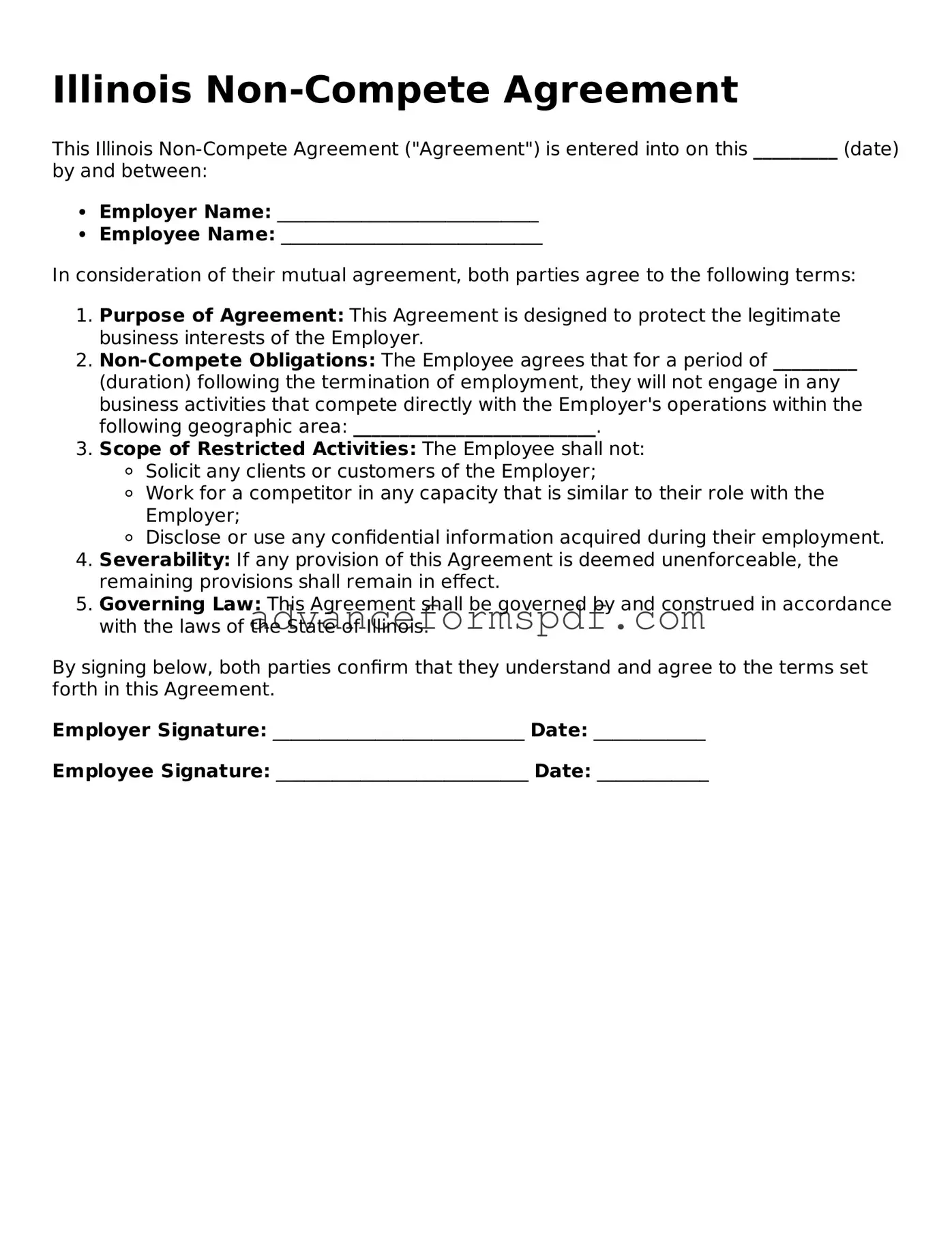 Valid Non-compete Agreement Form for the State of Illinois