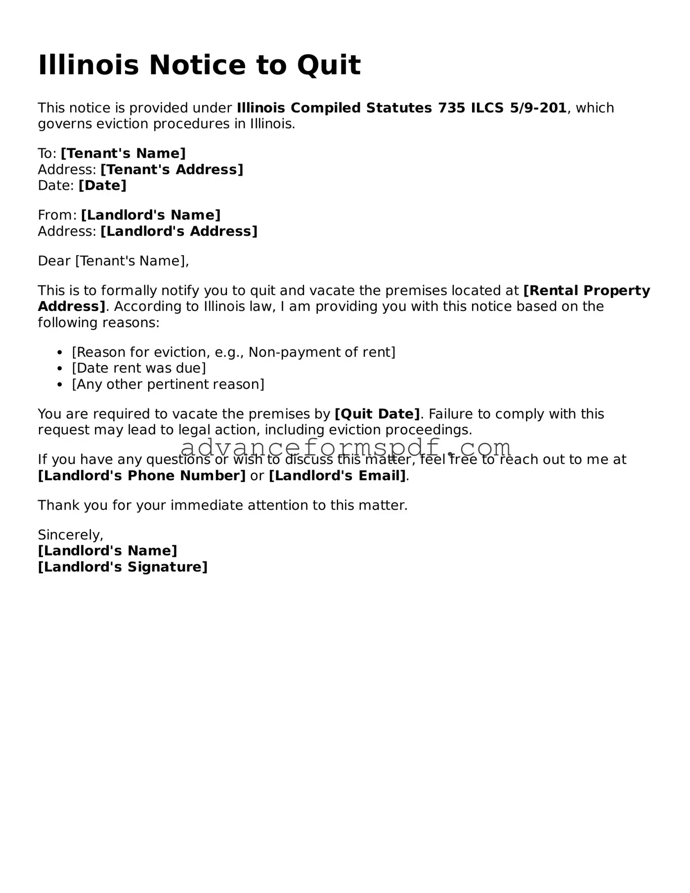 Valid Notice to Quit Form for the State of Illinois