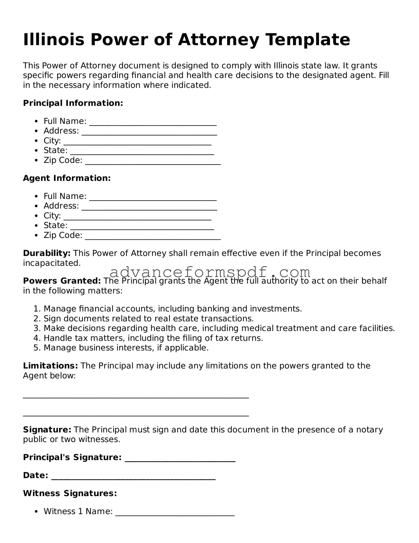 Valid Power of Attorney Form for the State of Illinois
