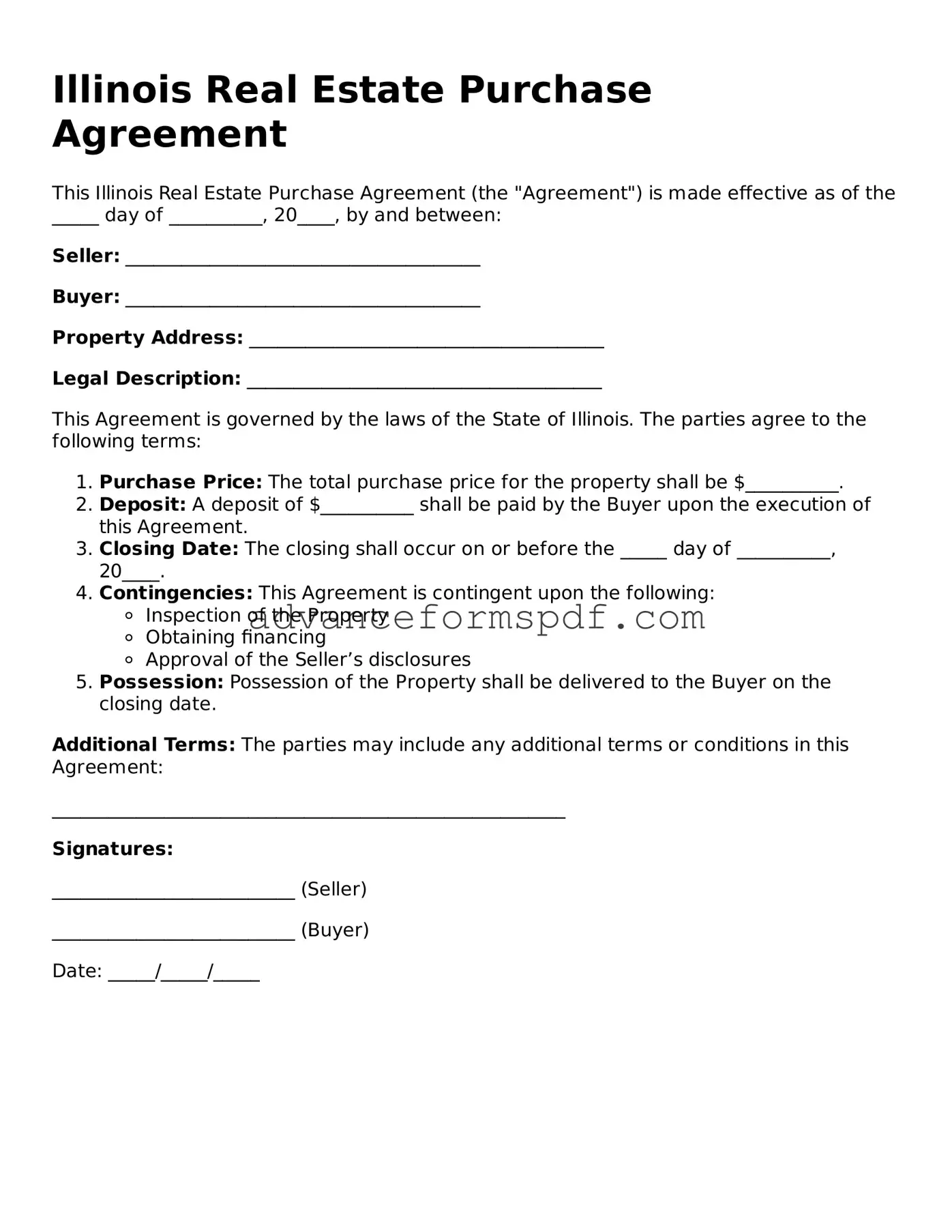 Valid Real Estate Purchase Agreement Form for the State of Illinois