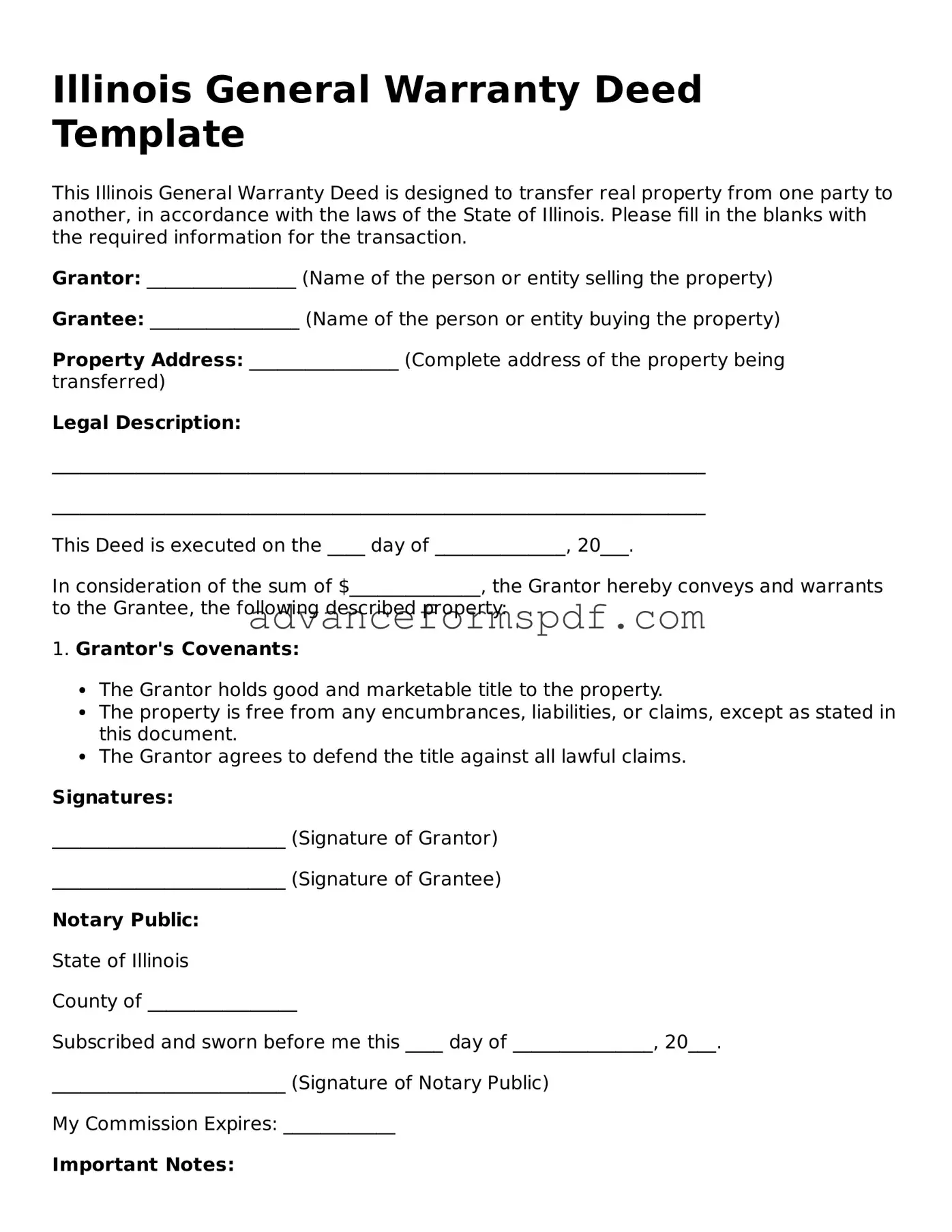Valid Deed Form for the State of Illinois