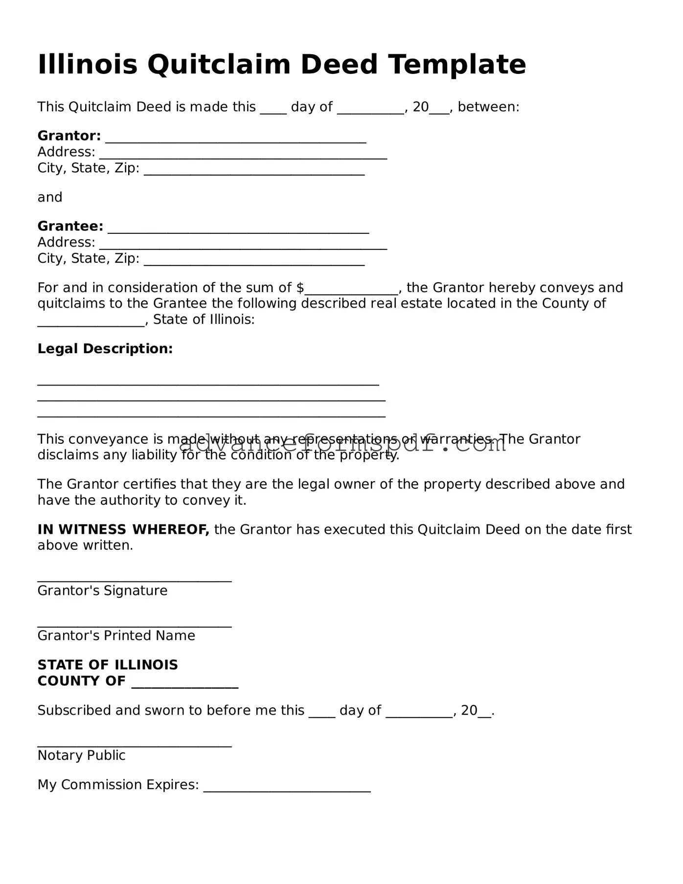 Valid Quitclaim Deed Form for the State of Illinois