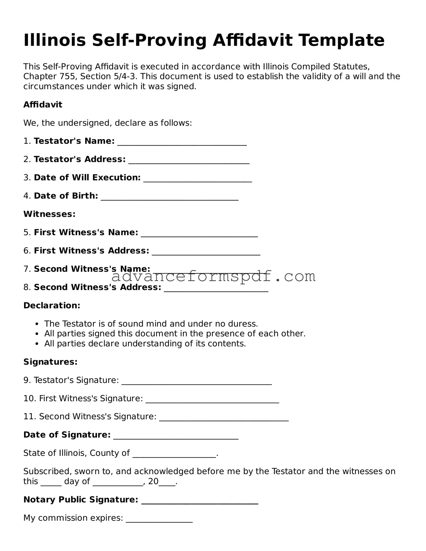 Valid Self-Proving Affidavit Form for the State of Illinois