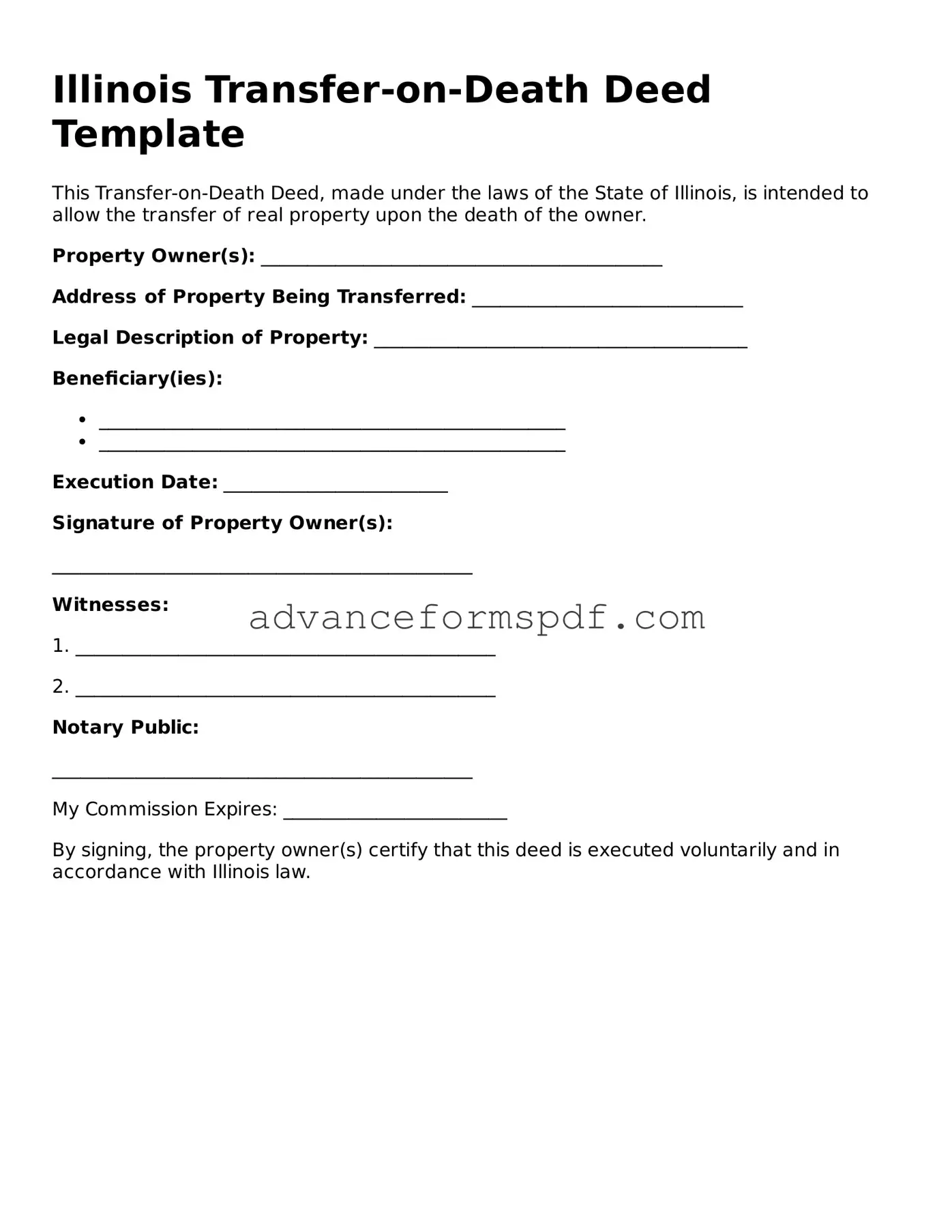 Valid Transfer-on-Death Deed Form for the State of Illinois