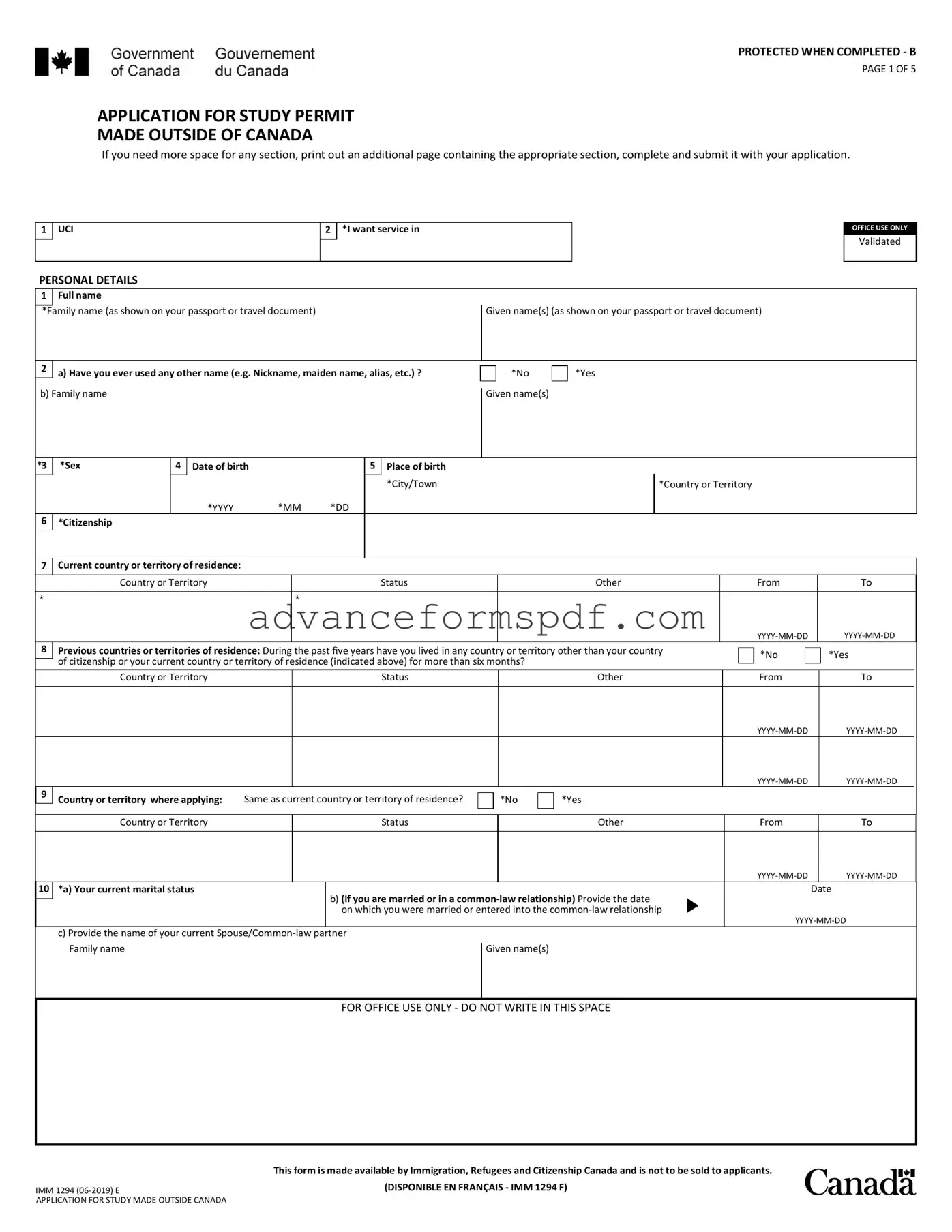 Download Imm 1294 Form in PDF