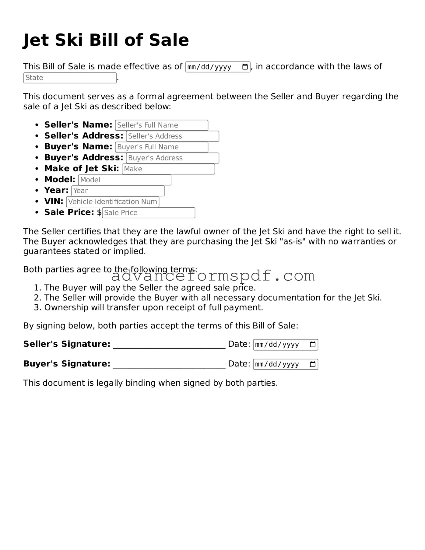 Free Jet Ski Bill of Sale Document