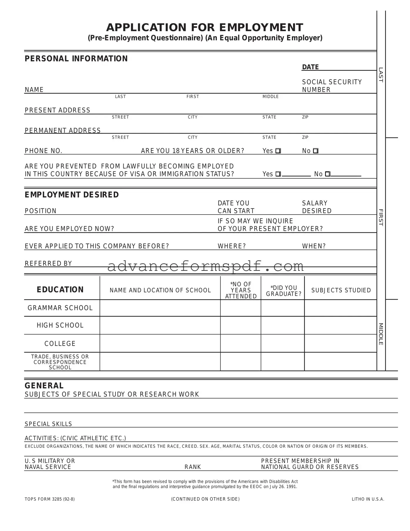 Download Employment Application Pdf Form in PDF