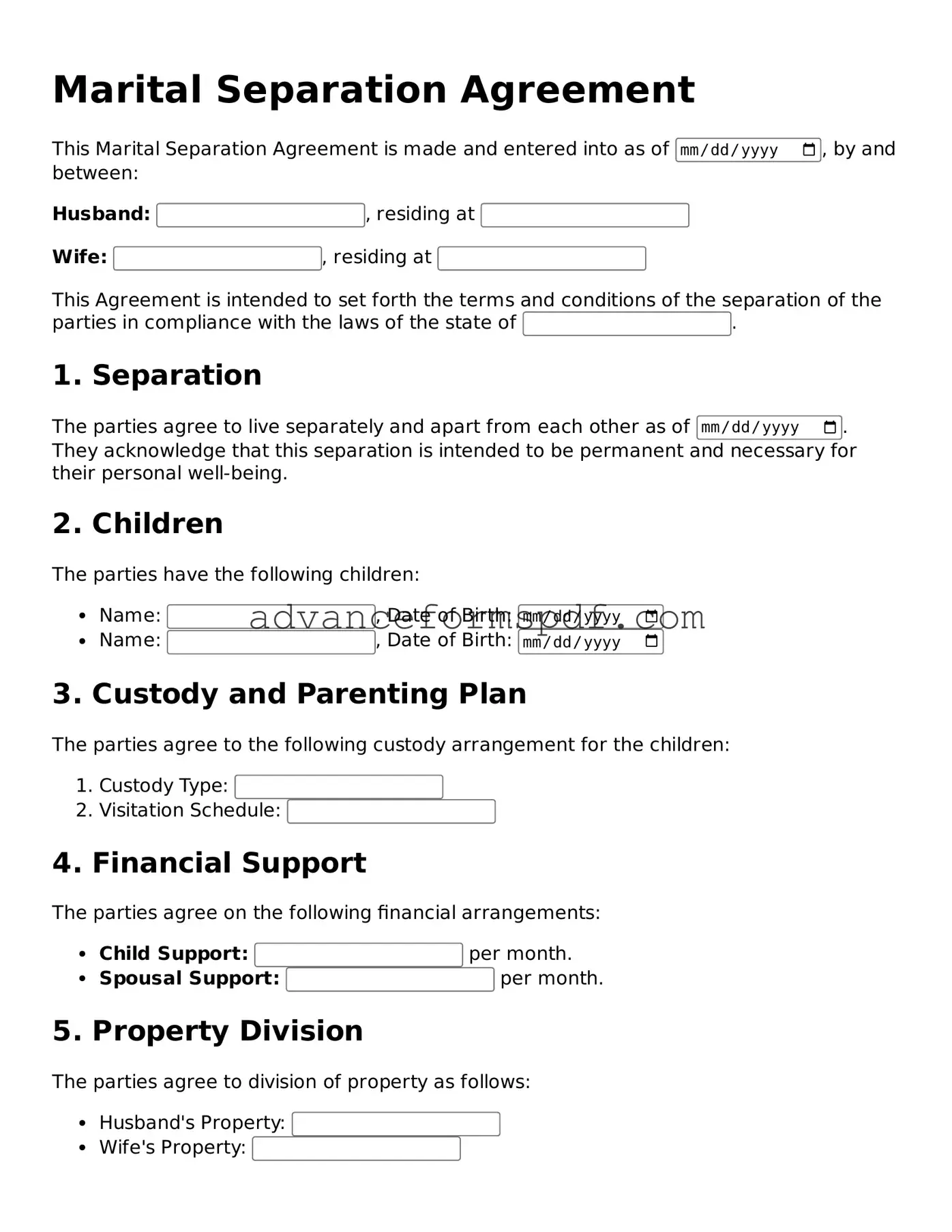 Free Marital Separation Agreement Document