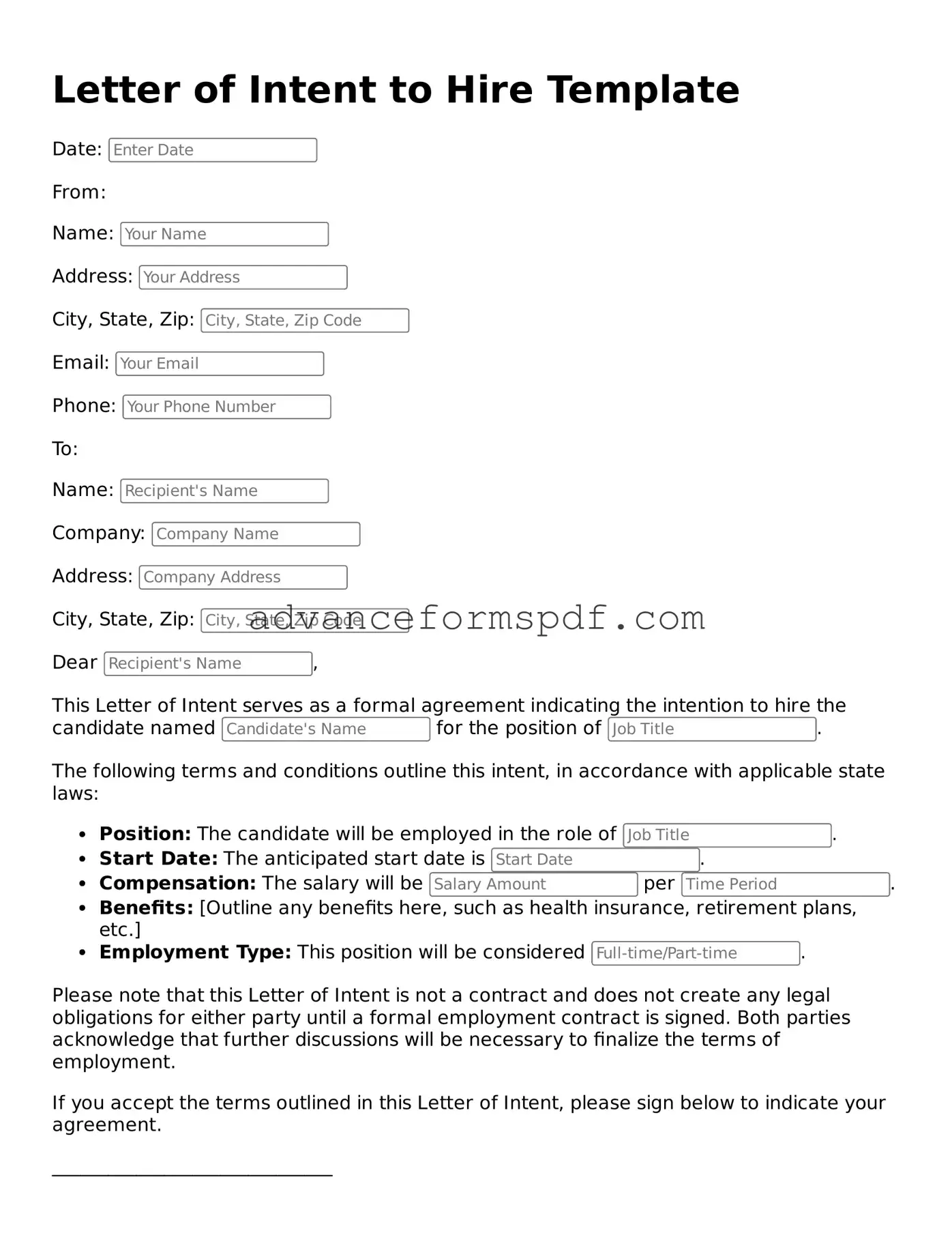 Free Letter of Intent to Hire Document