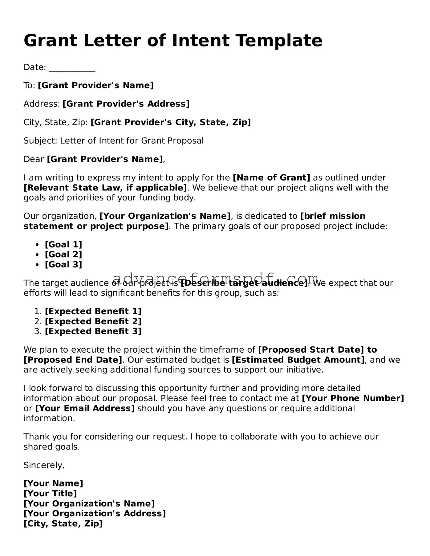Free Grant Letter of Intent Document