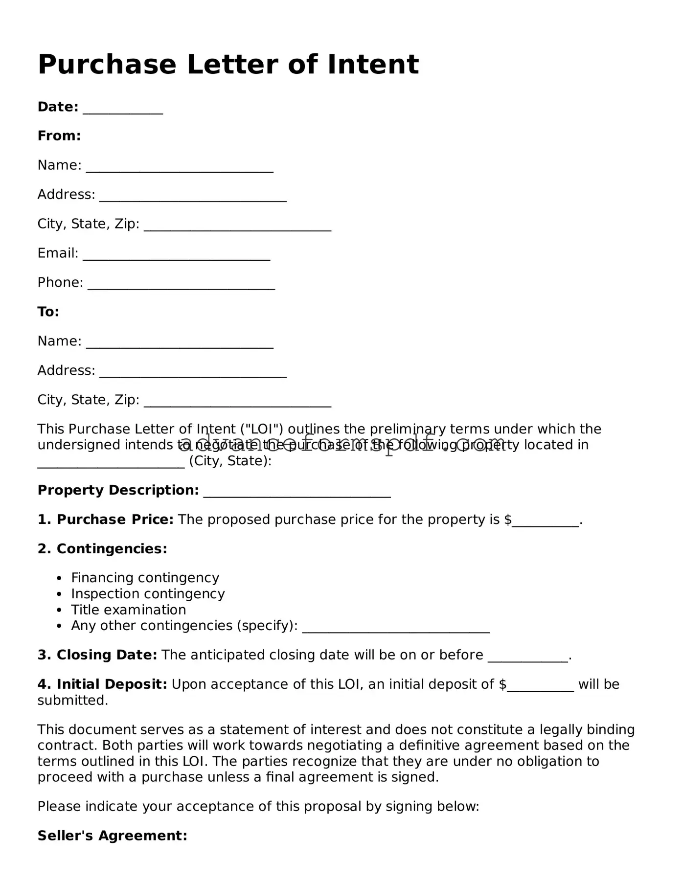 Free Purchase Letter of Intent Document