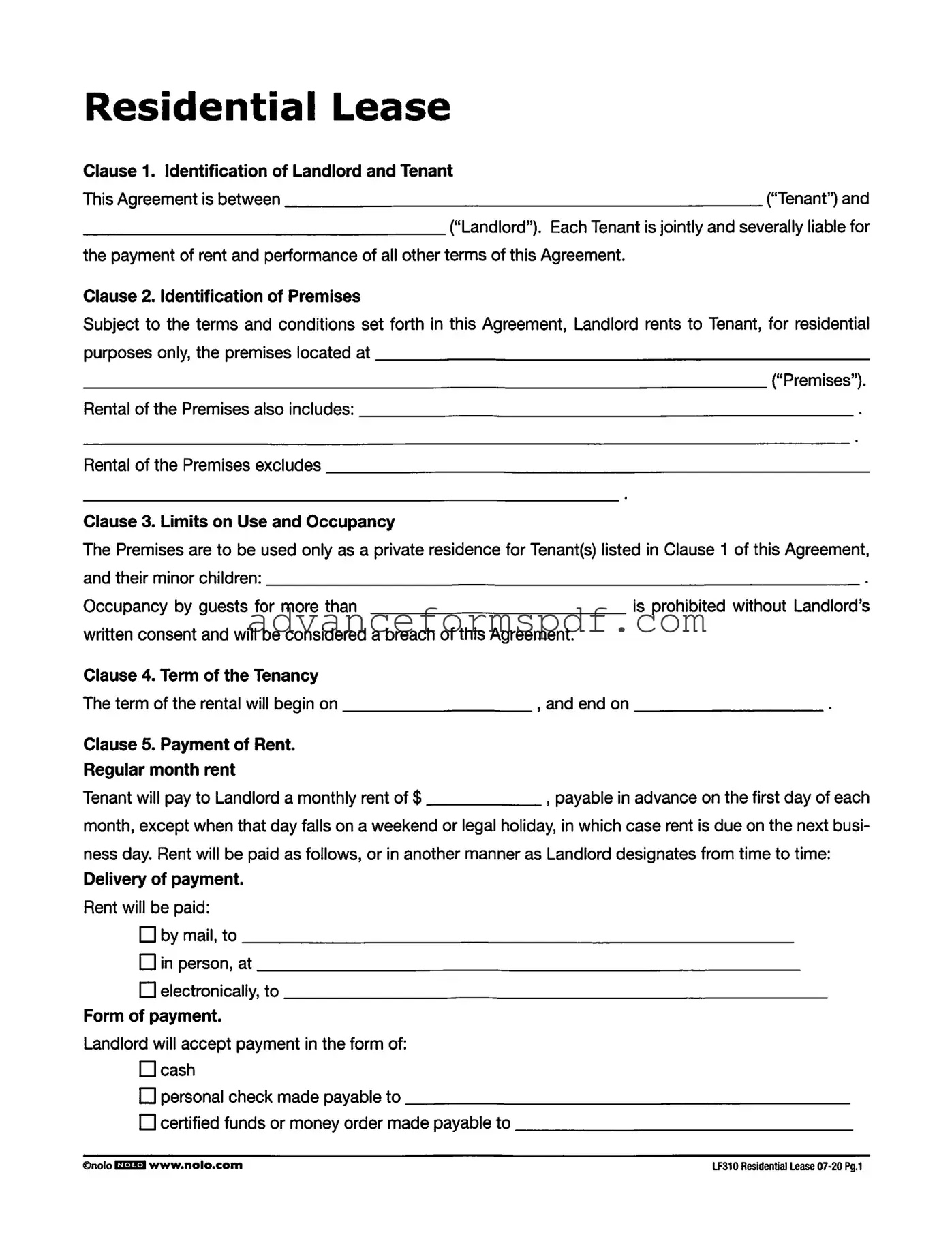 Download Lf310 Residential Lease Form in PDF