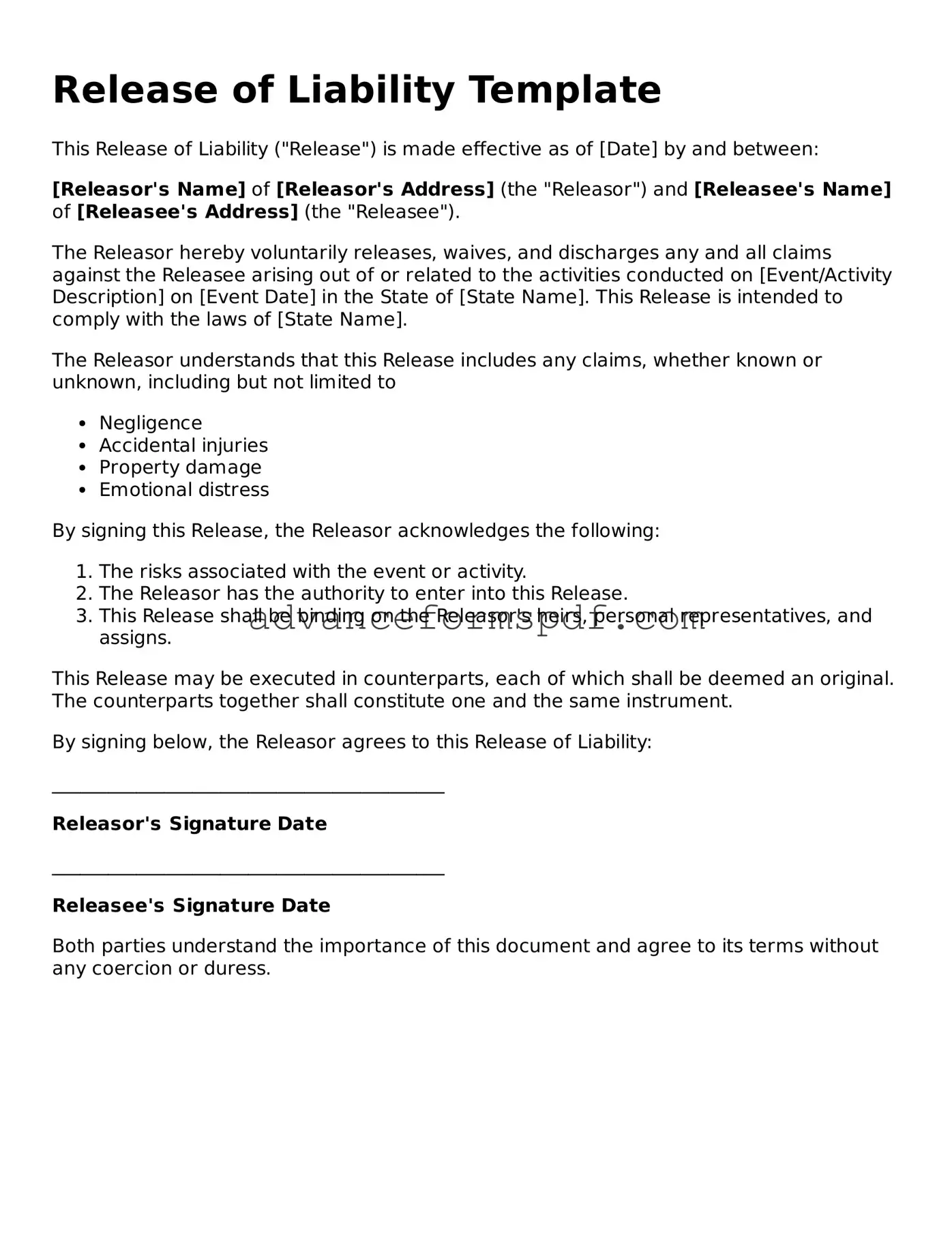 Free Release of Liability Document