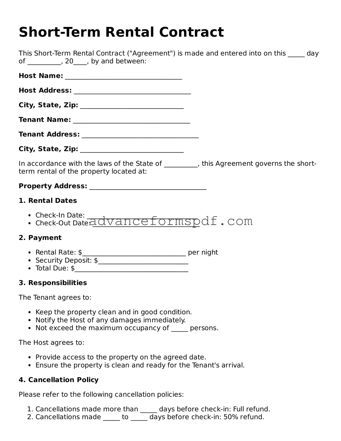Free Short-Term Rental Contract Document