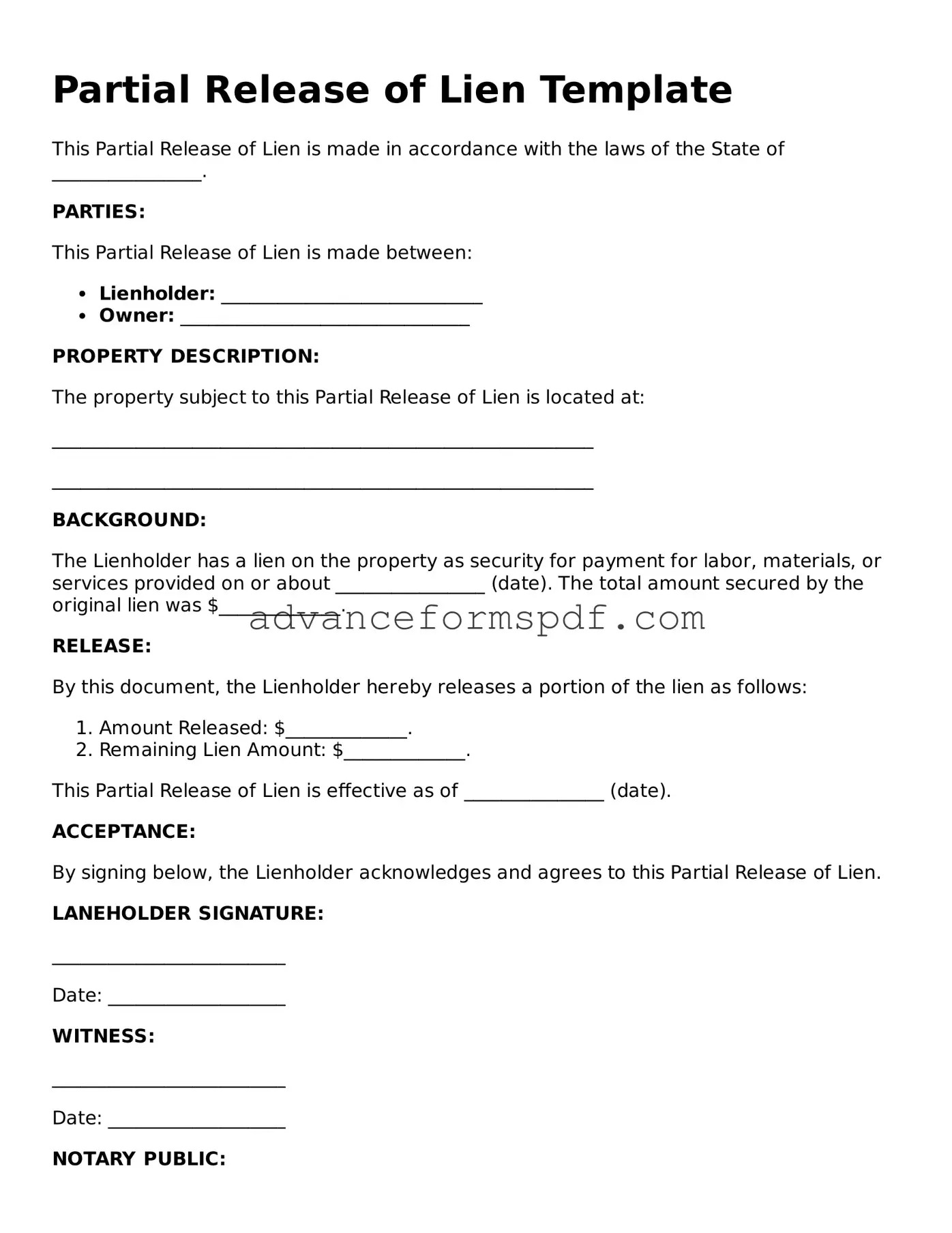 Free Partial Release of Lien Document