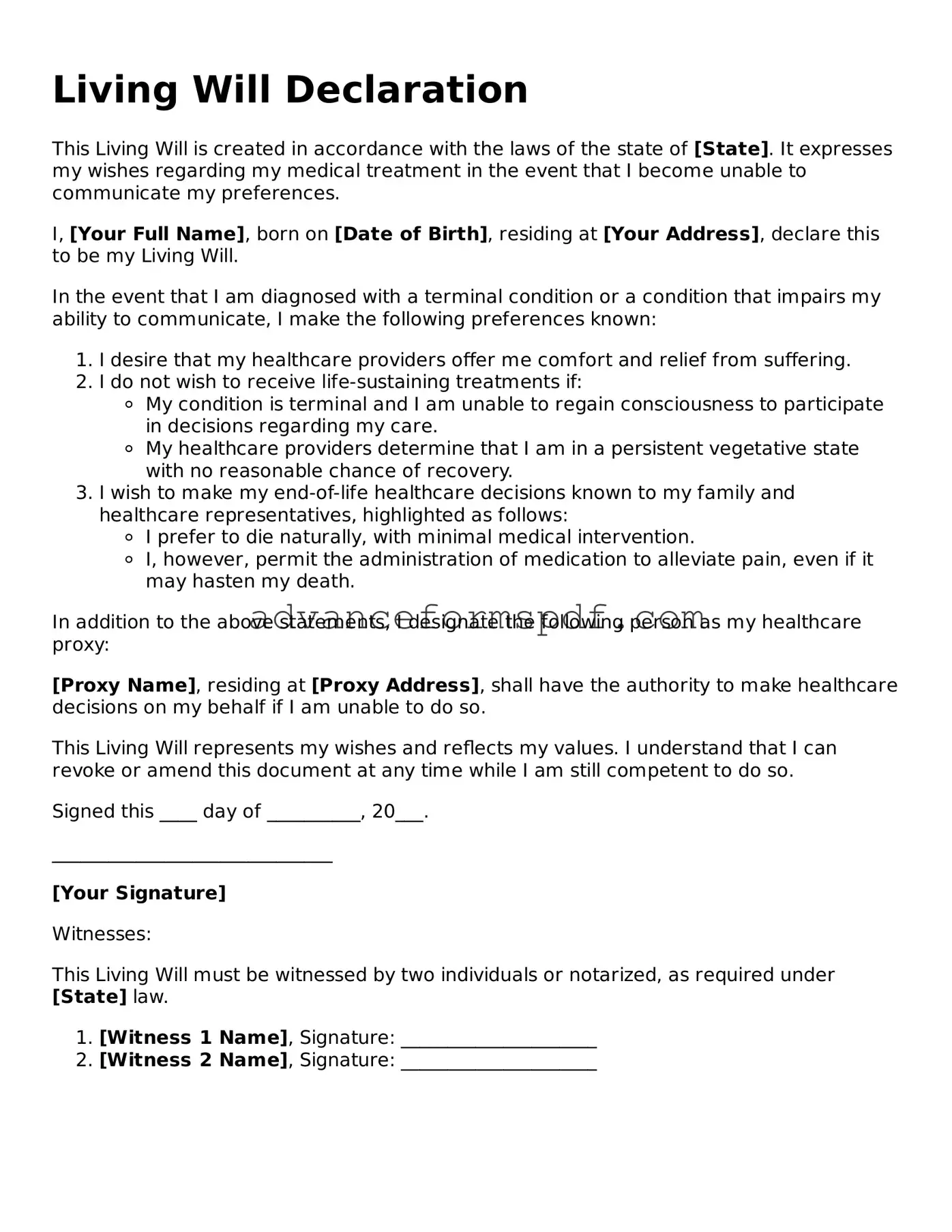 Free Living Will Document