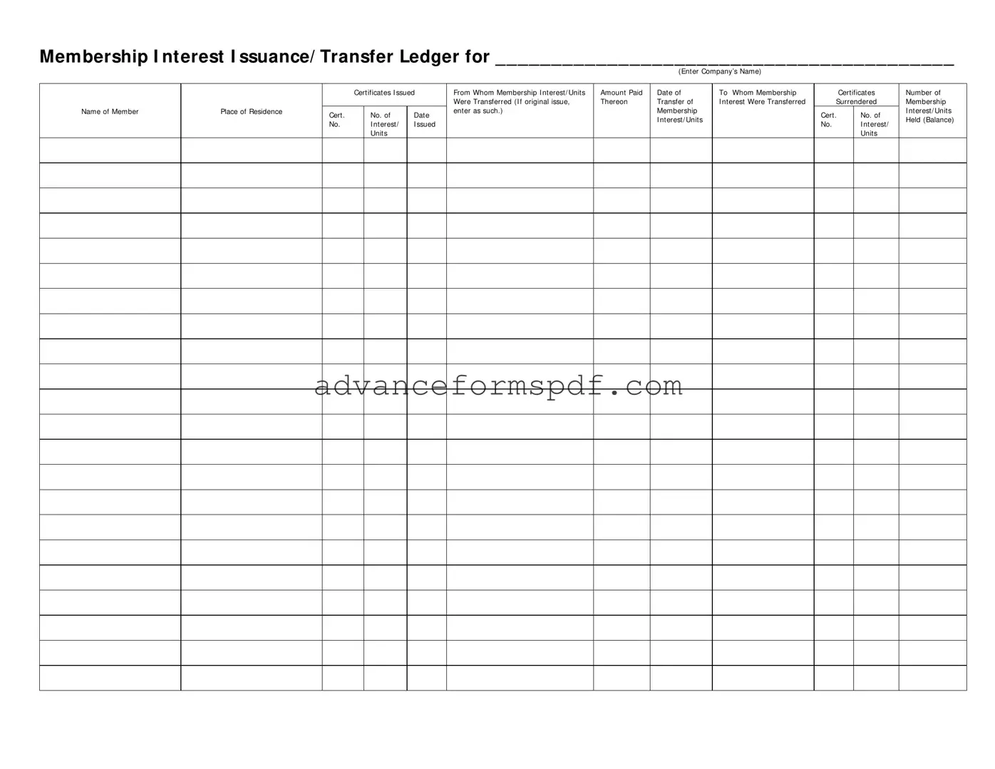 Download Membership Ledger Form in PDF