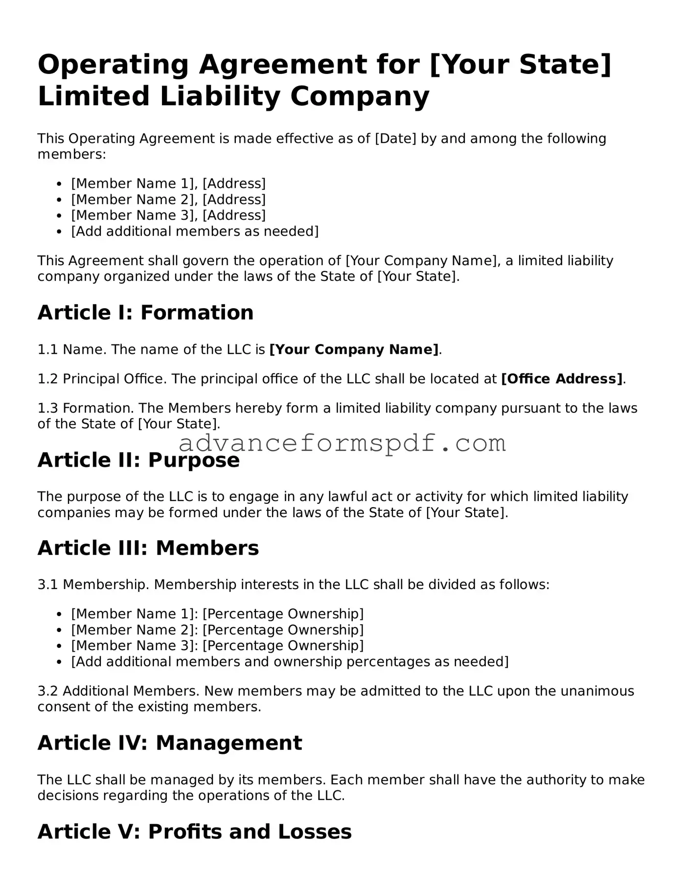 Free Operating Agreement Document