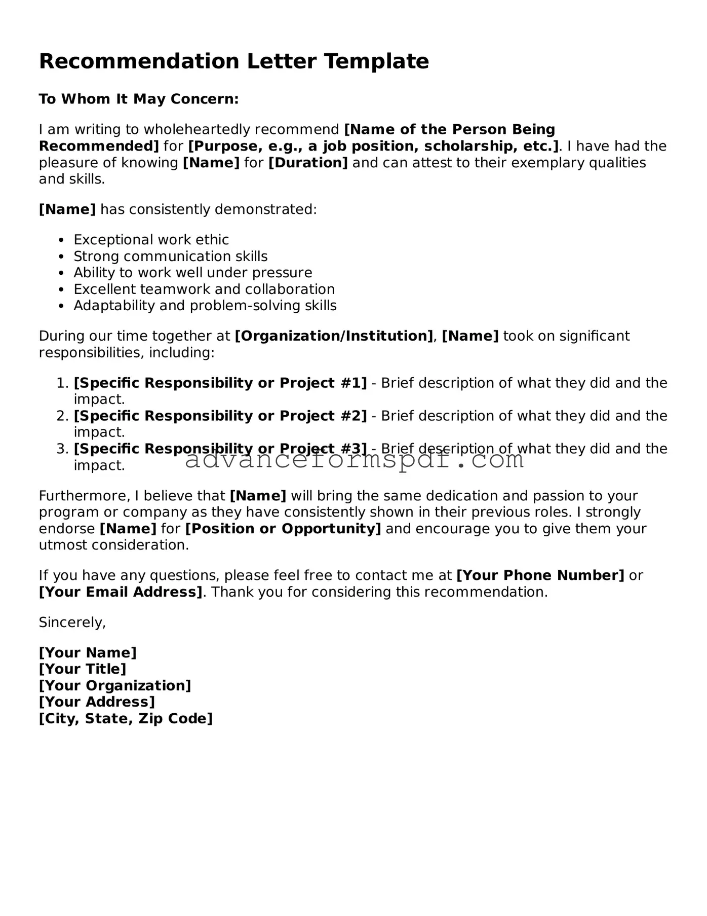 Free Recommendation Letter Document