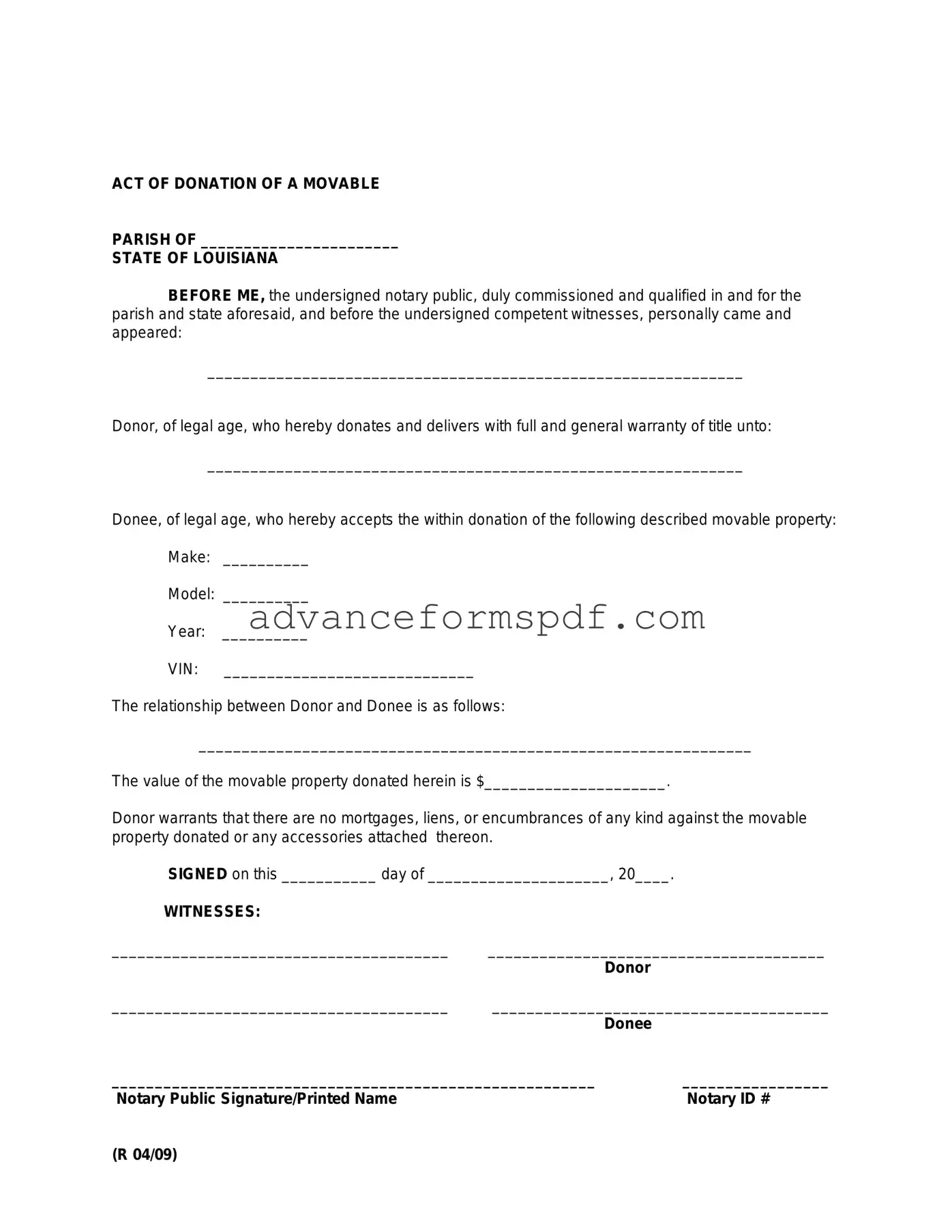 Download Louisiana act of donation Form in PDF