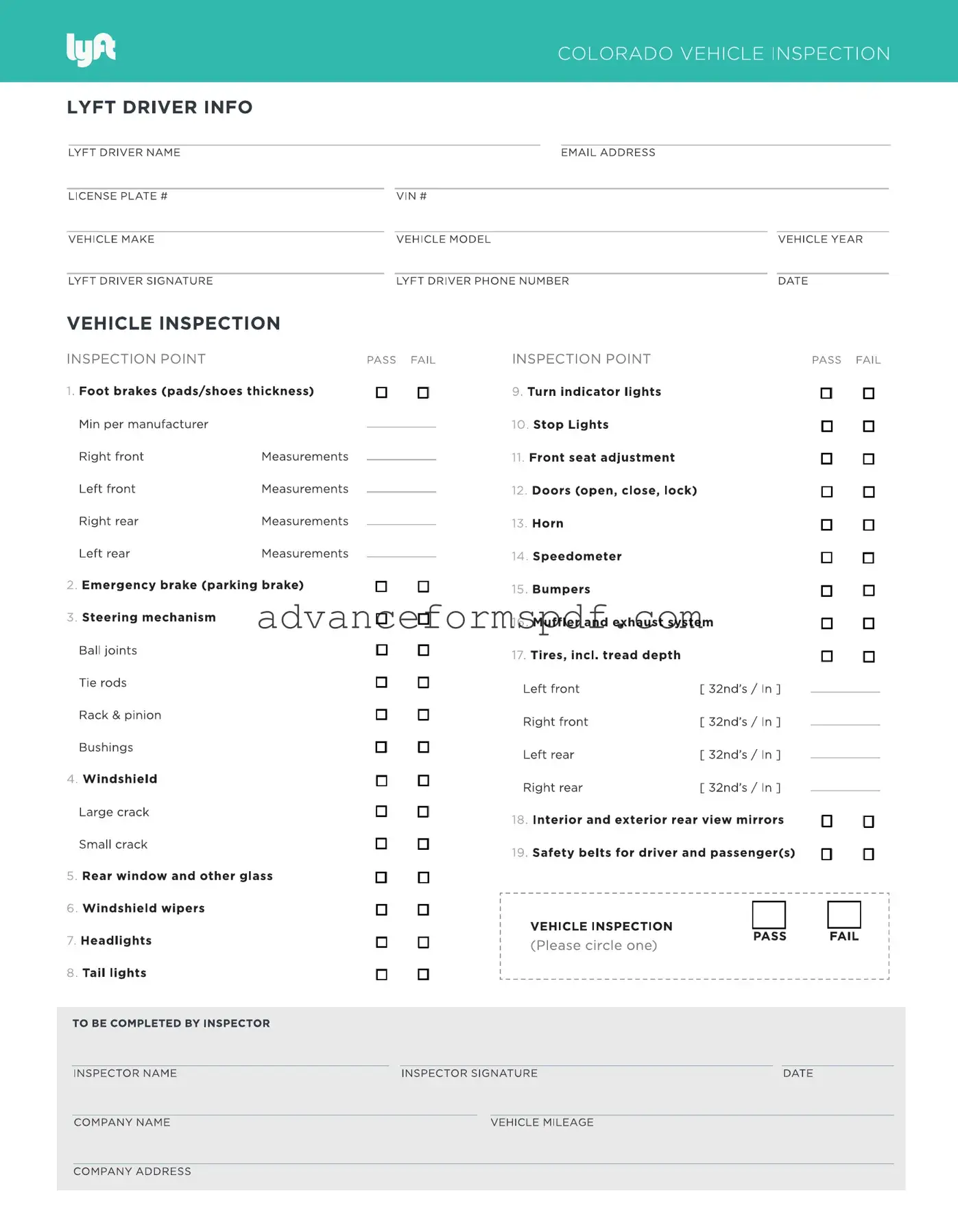 Download Lyft Inspection Form in PDF