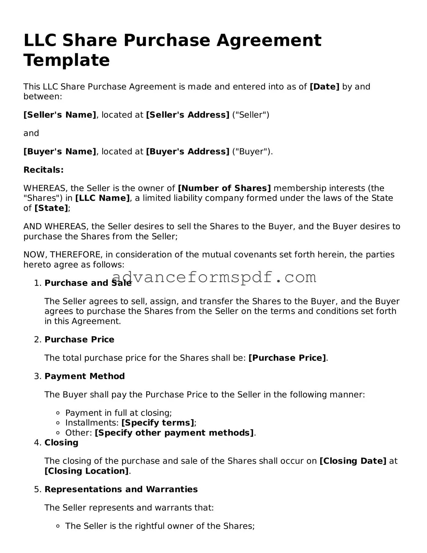 Free LLC Share Purchase Agreement Document