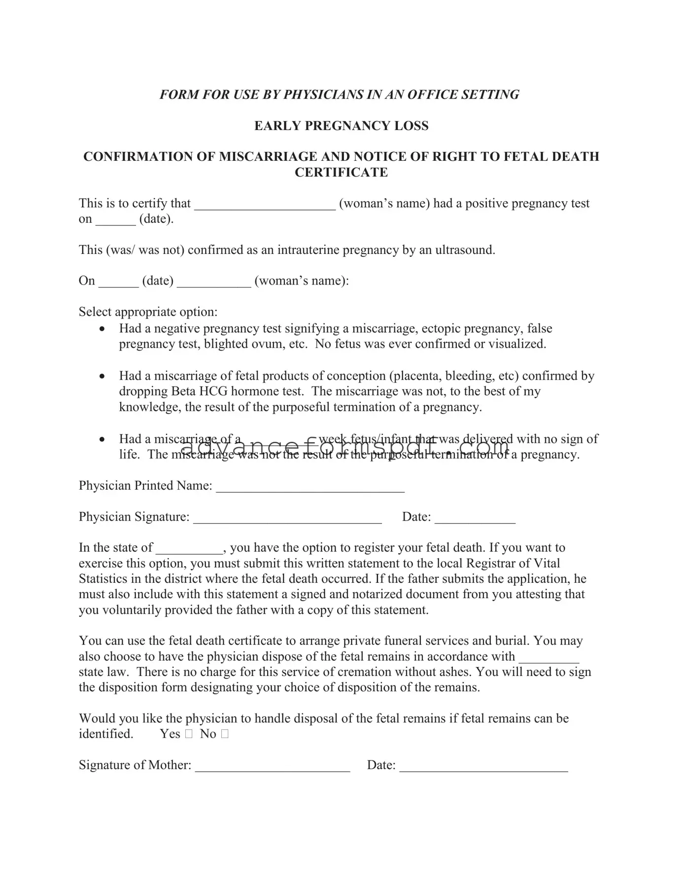 Download Miscarriage Discharge Paper Form in PDF
