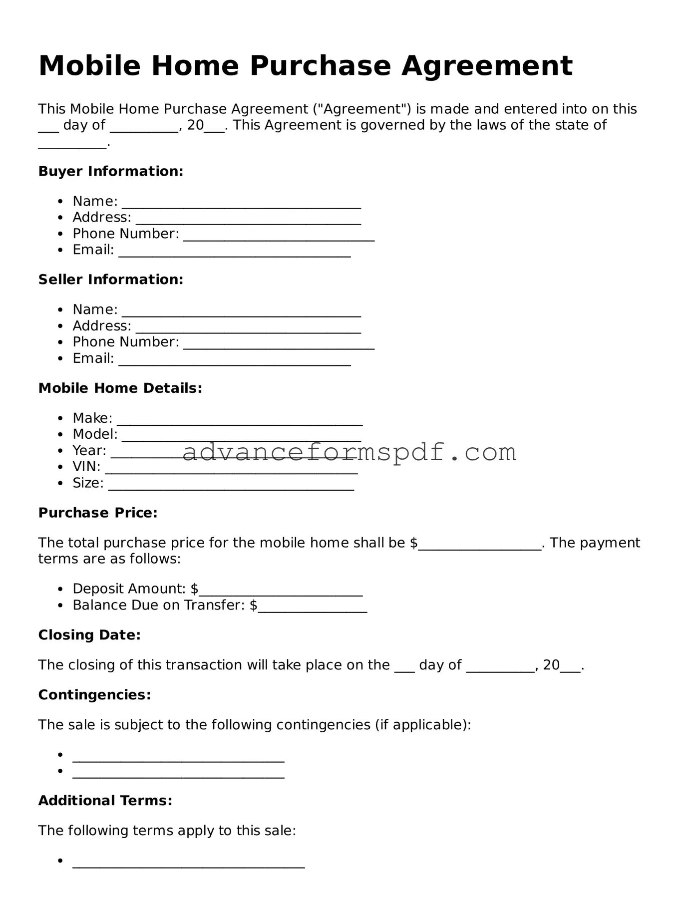 Free Mobile Home Purchase Agreement Document