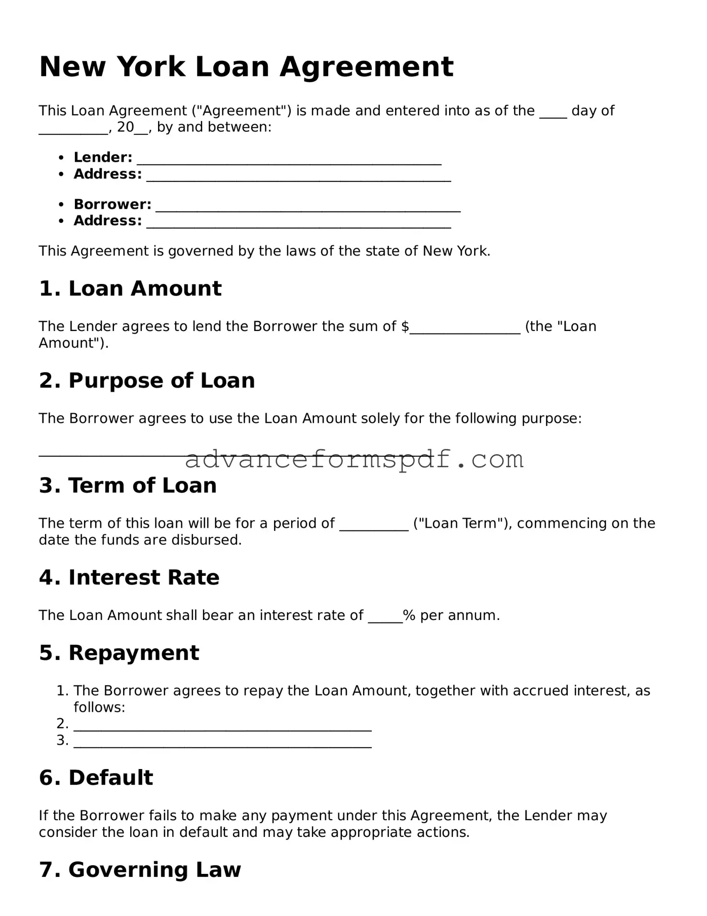 Valid Loan Agreement Form for the State of New York