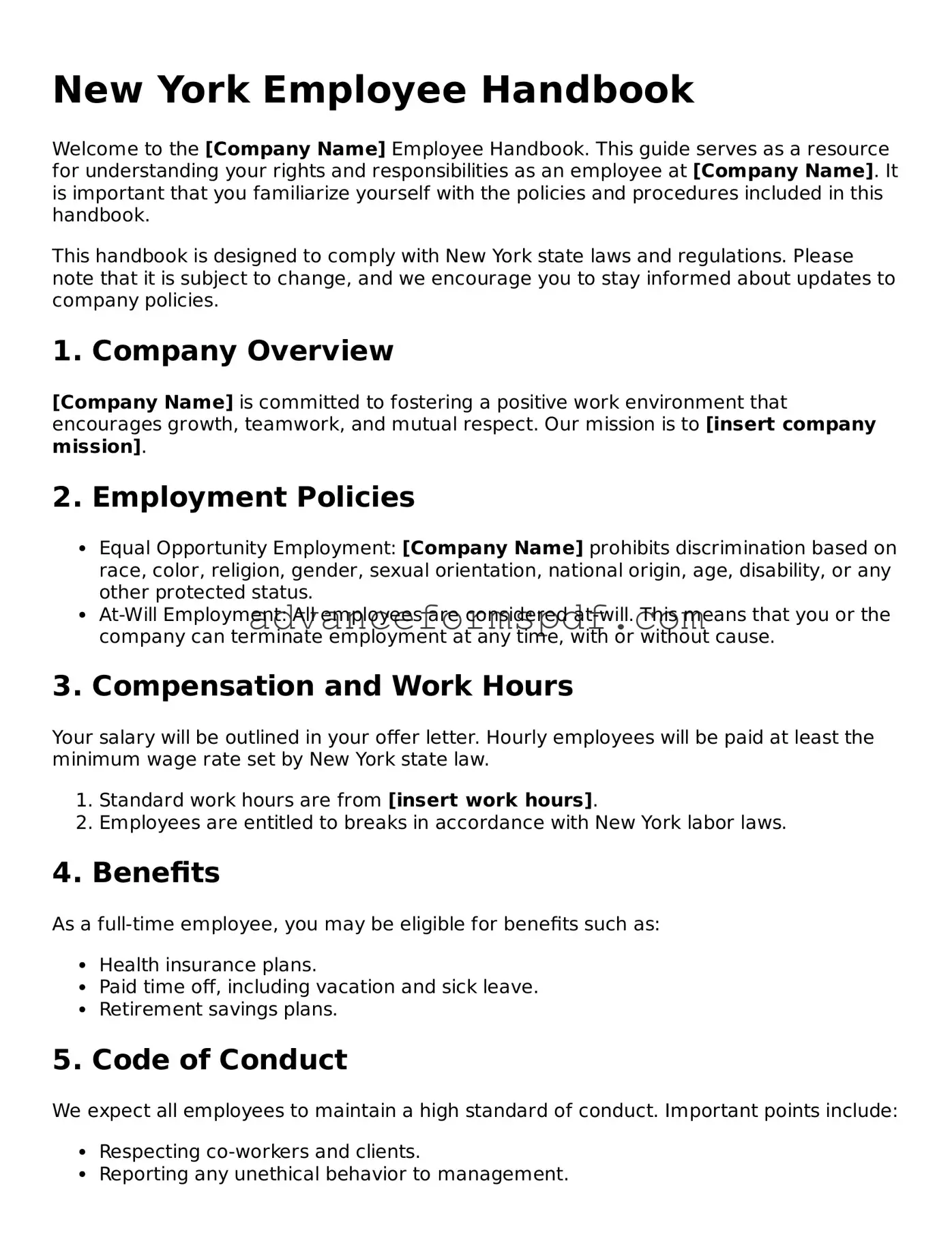 Valid Employee Handbook Form for the State of New York