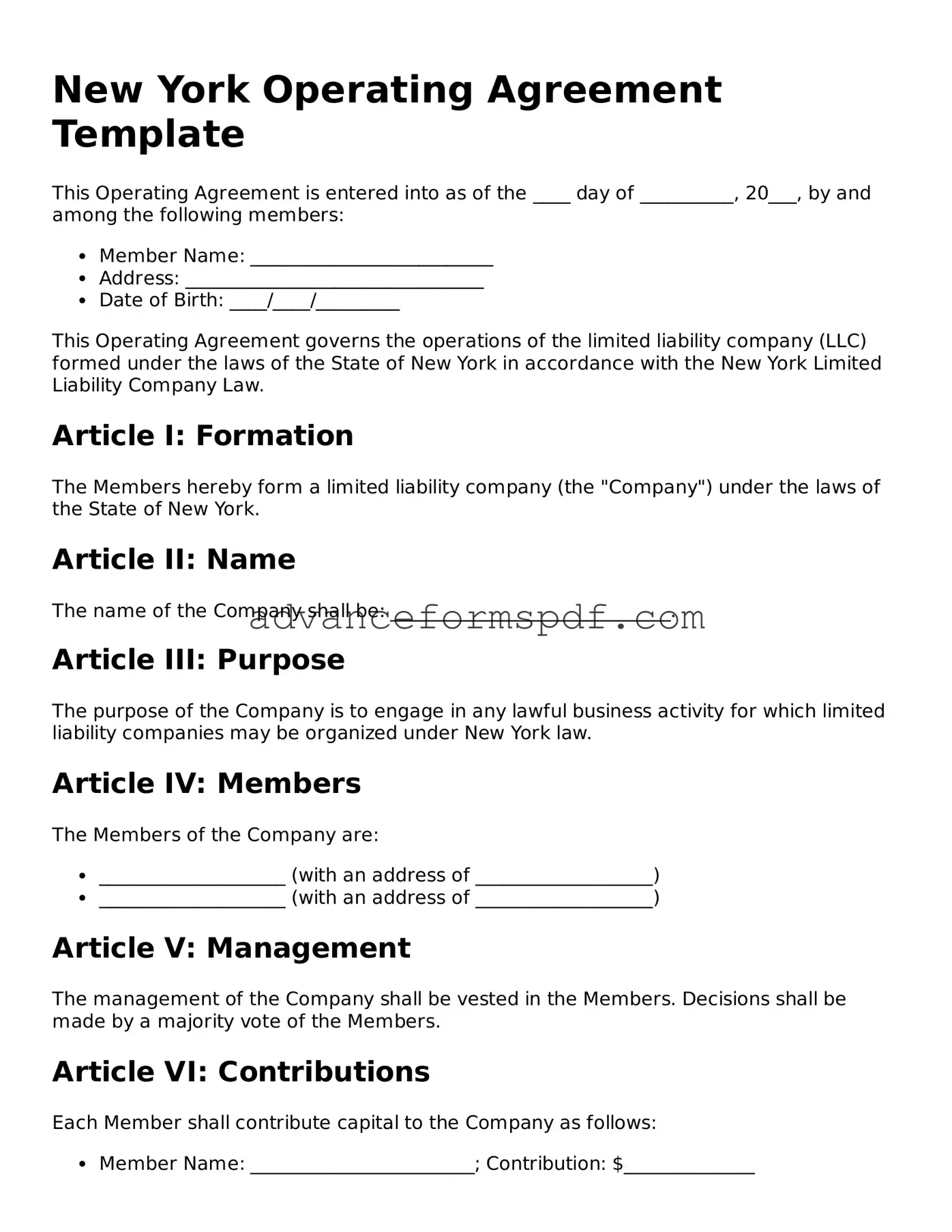 Valid Operating Agreement Form for the State of New York