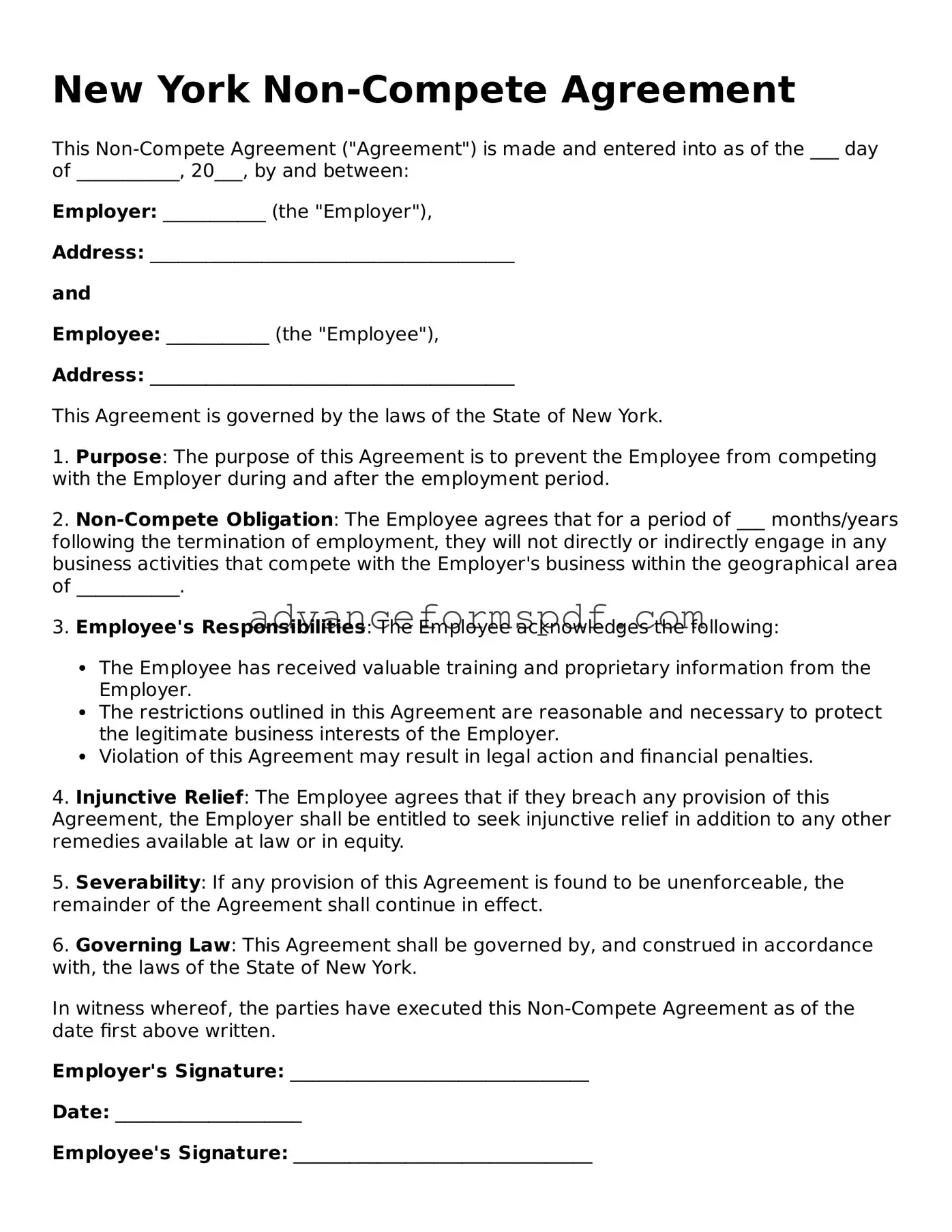 Valid Non-compete Agreement Form for the State of New York
