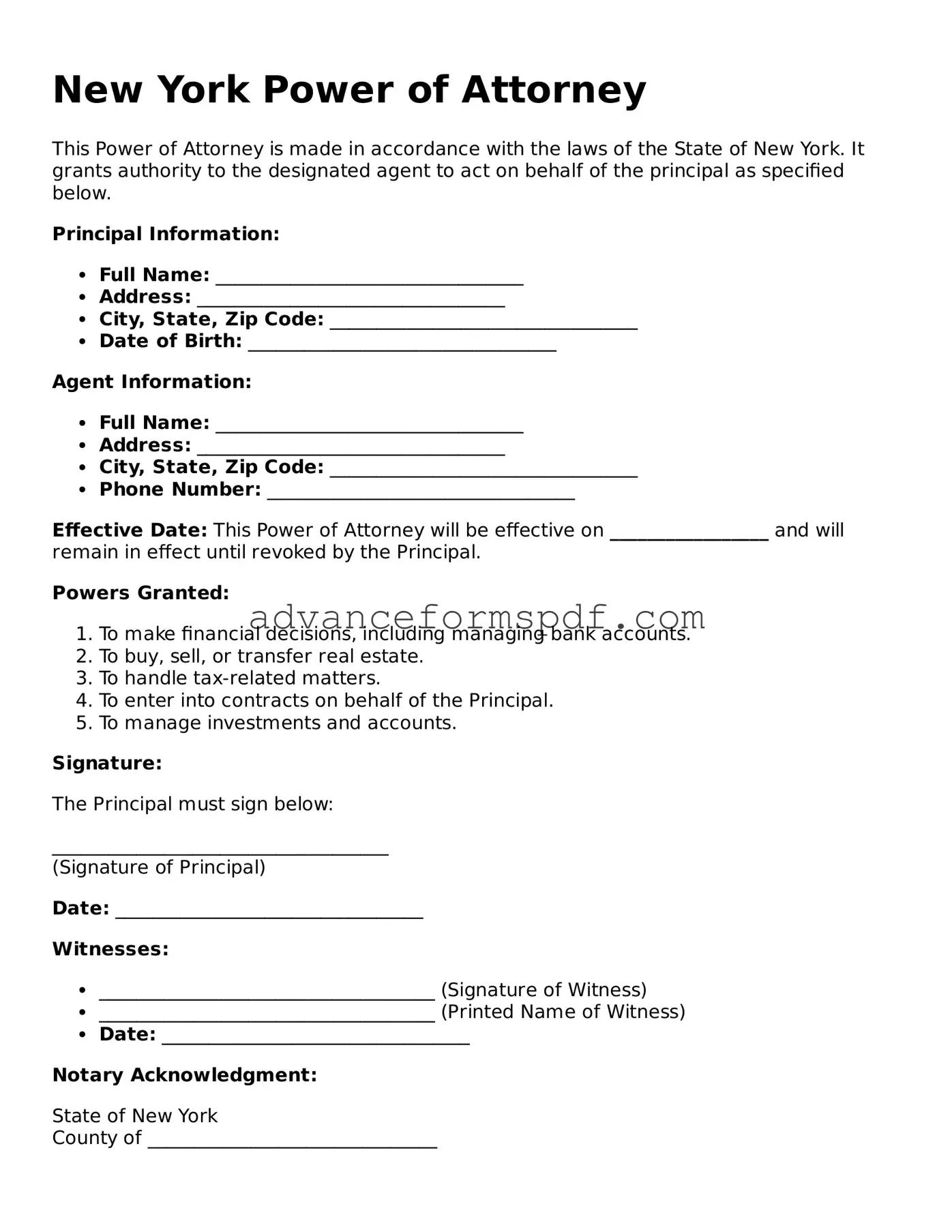 Valid Power of Attorney Form for the State of New York