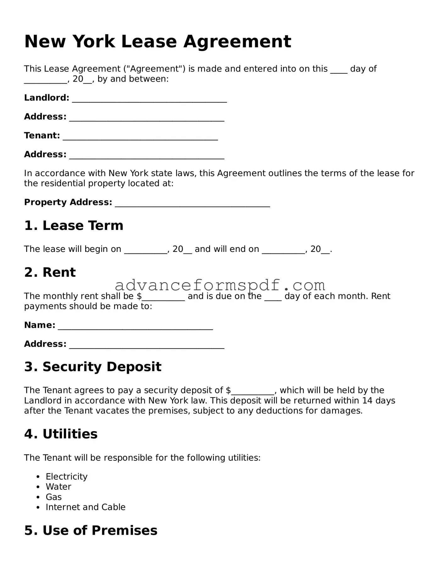 Valid Lease Agreement Form for the State of New York