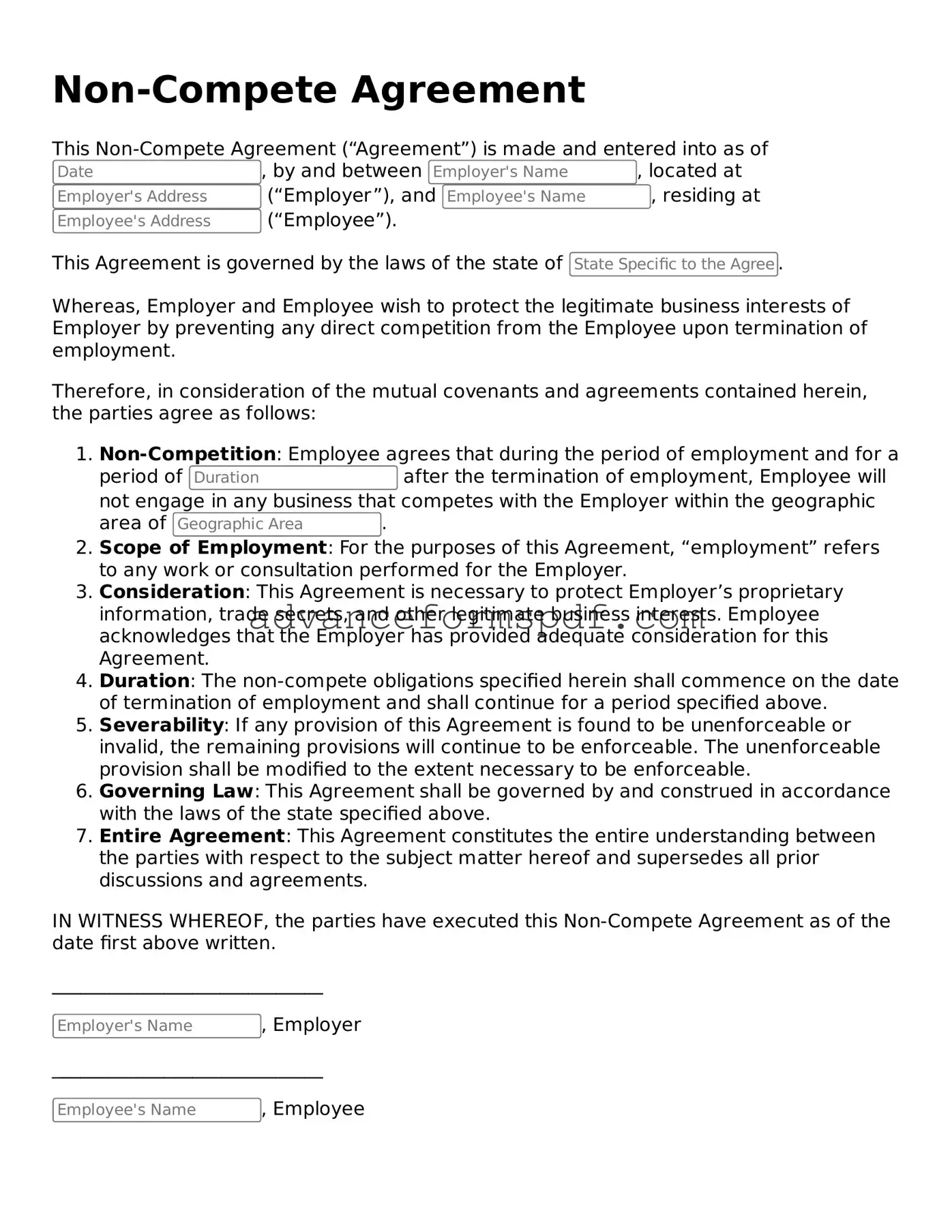 Free Non-compete Agreement Document