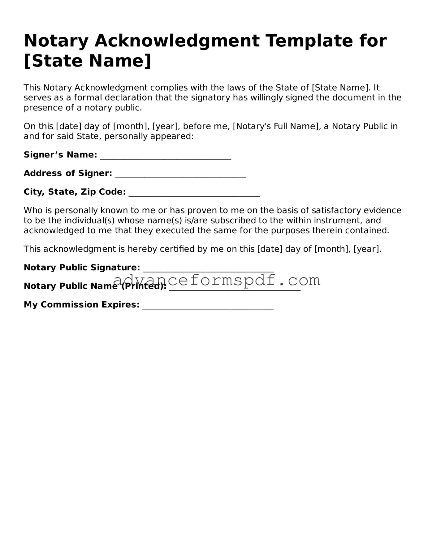 Free Notary Acknowledgement Document