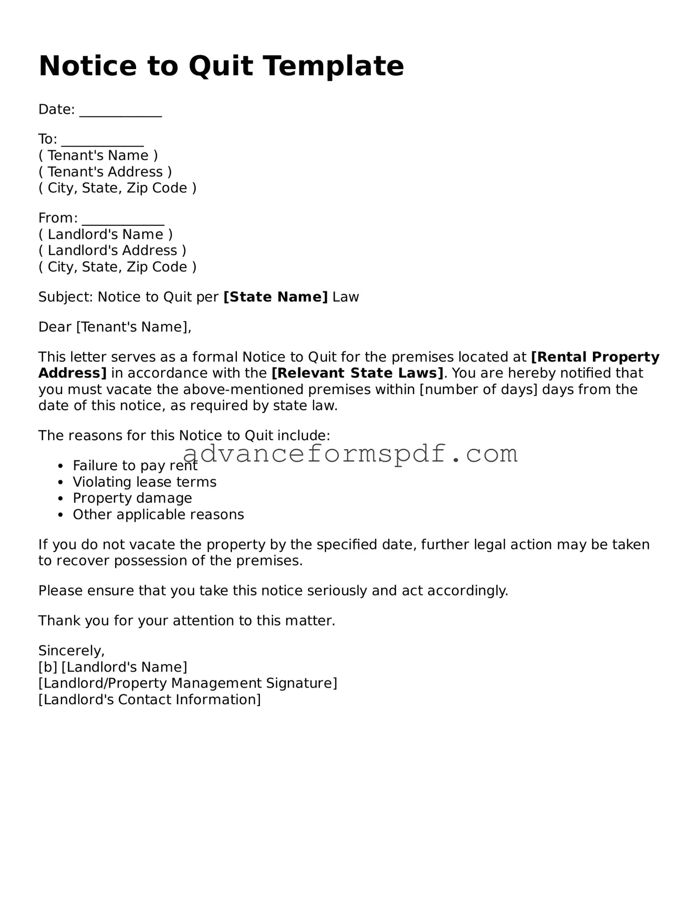Free Notice to Quit Document