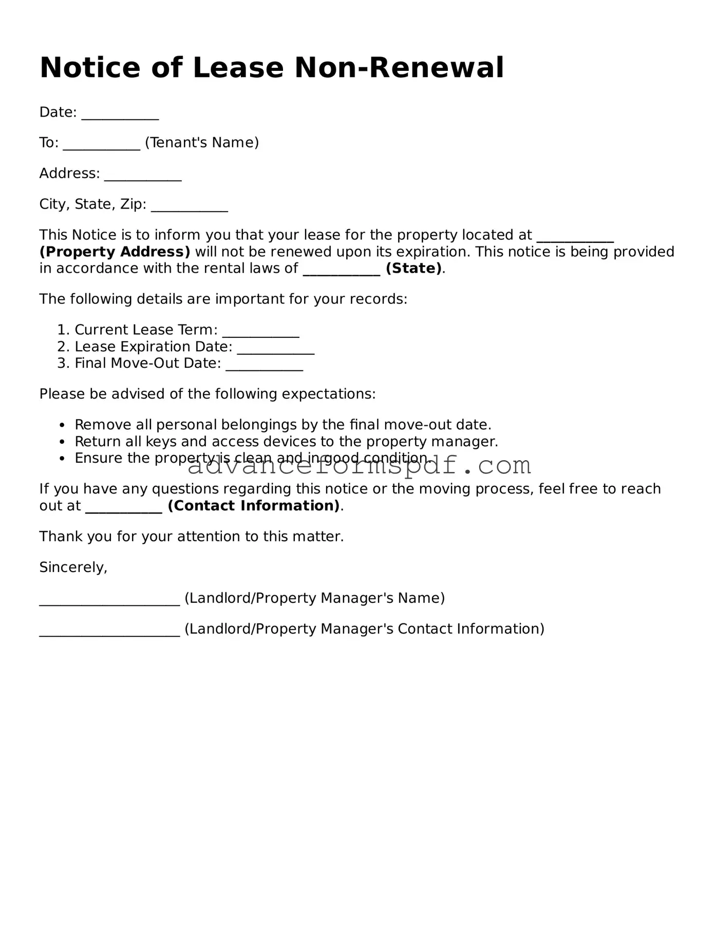 Free Notice of Lease Non-Renewal Document
