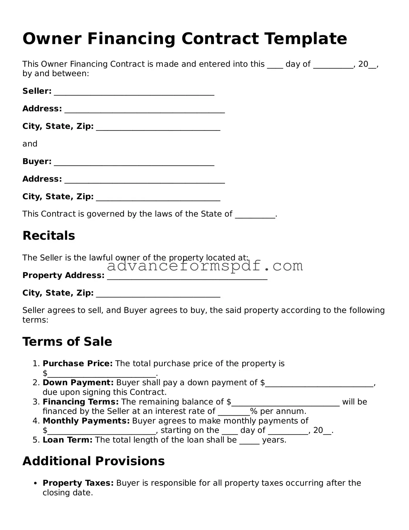Free Owner Financing Contract Document