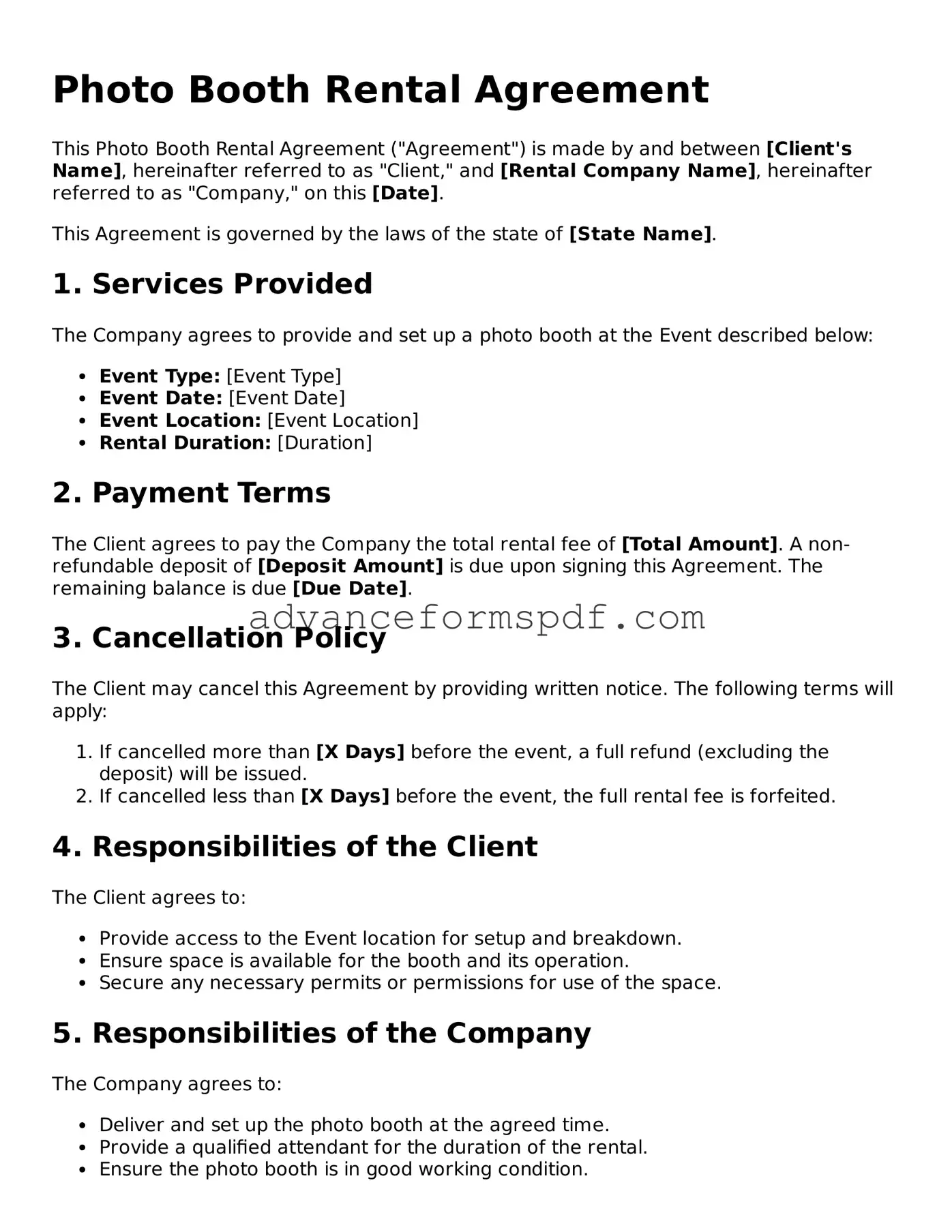 Free Photo Booth Rental Agreement Document