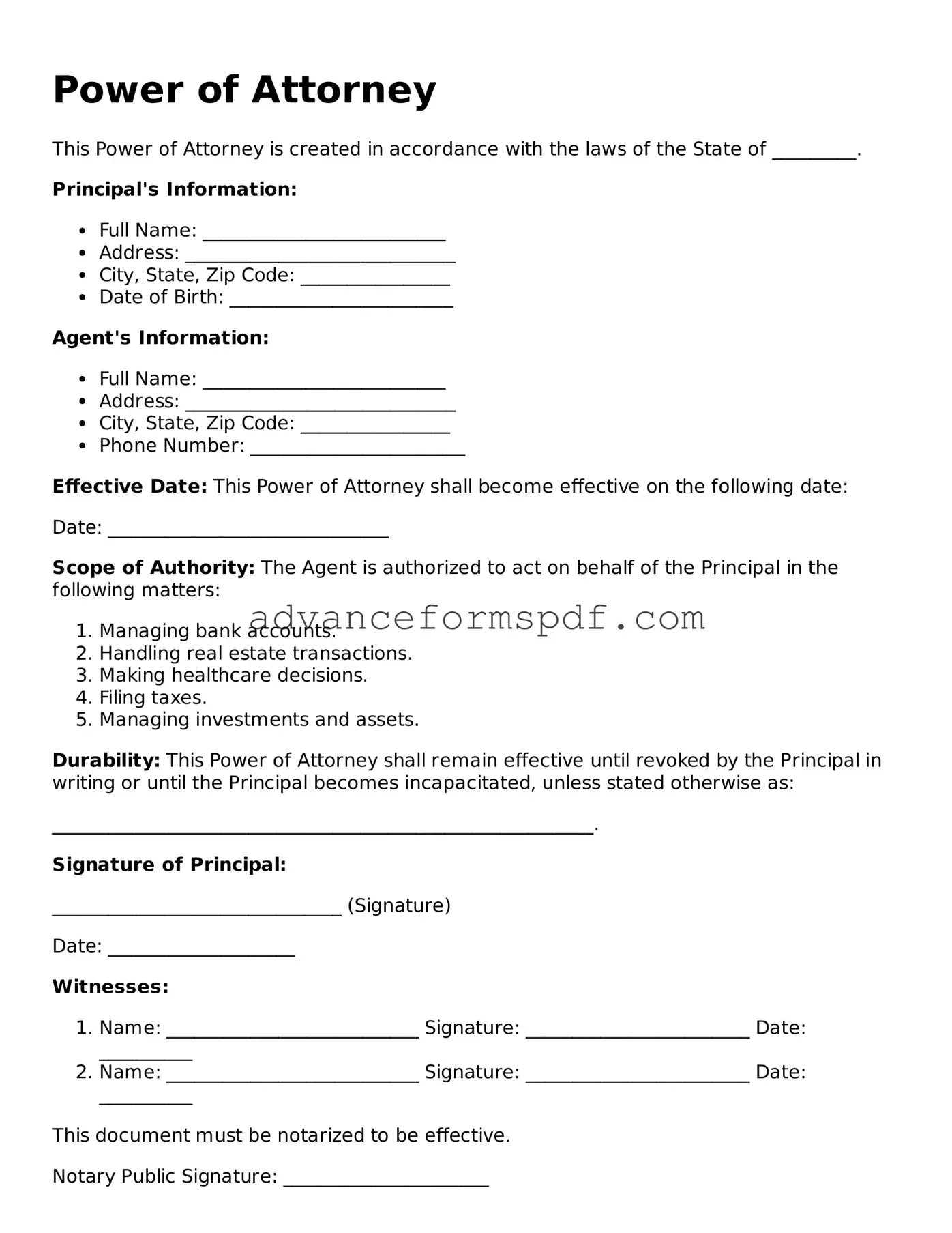 Free Power of Attorney Document