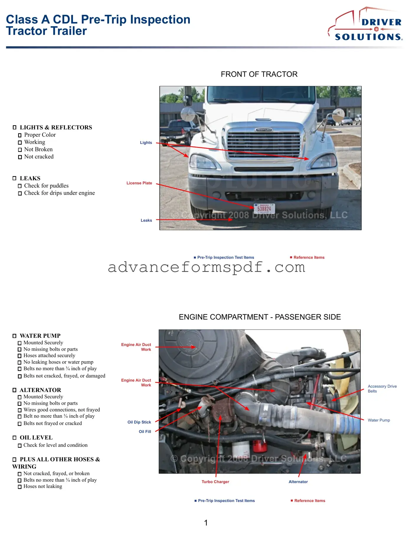 Download Pre Trip Inspection Checklist Form in PDF