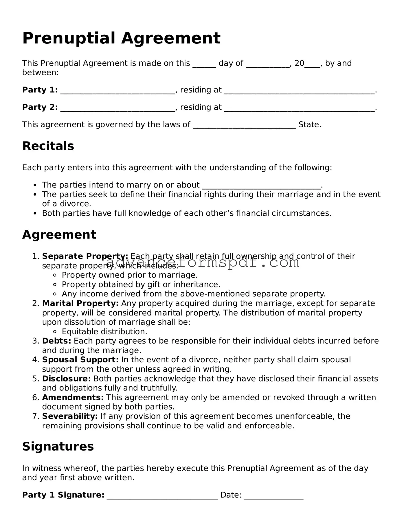 Free Prenuptial Agreement Document