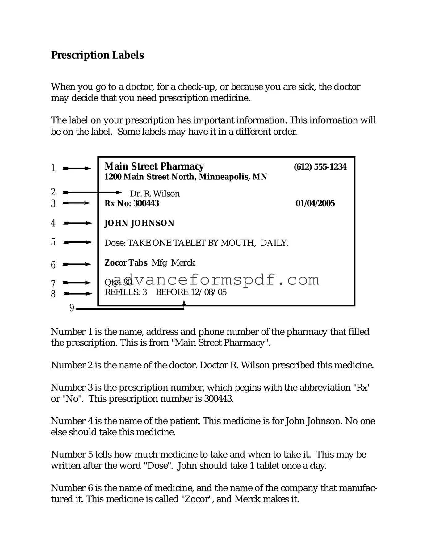 Download Prescription Label Form in PDF