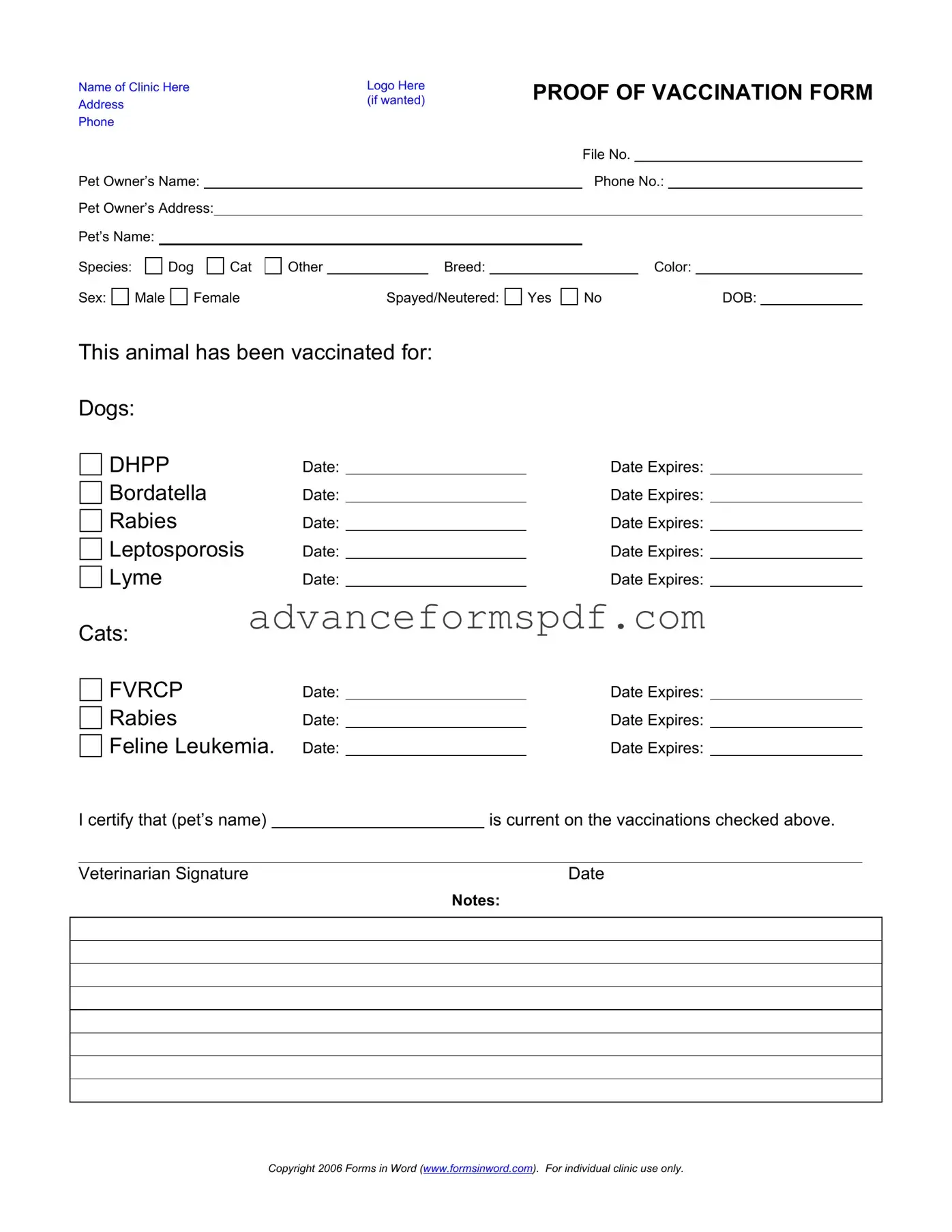 Download Proof Of Vaccination Dog Form in PDF