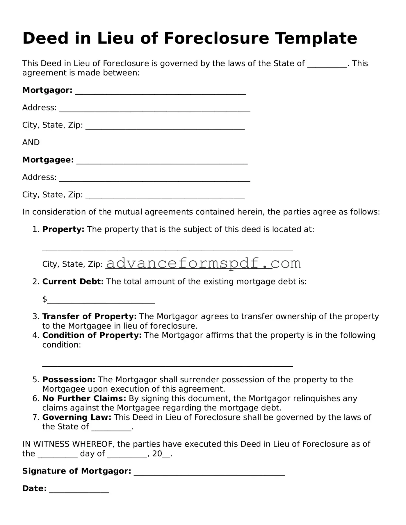 Free Deed in Lieu of Foreclosure Document